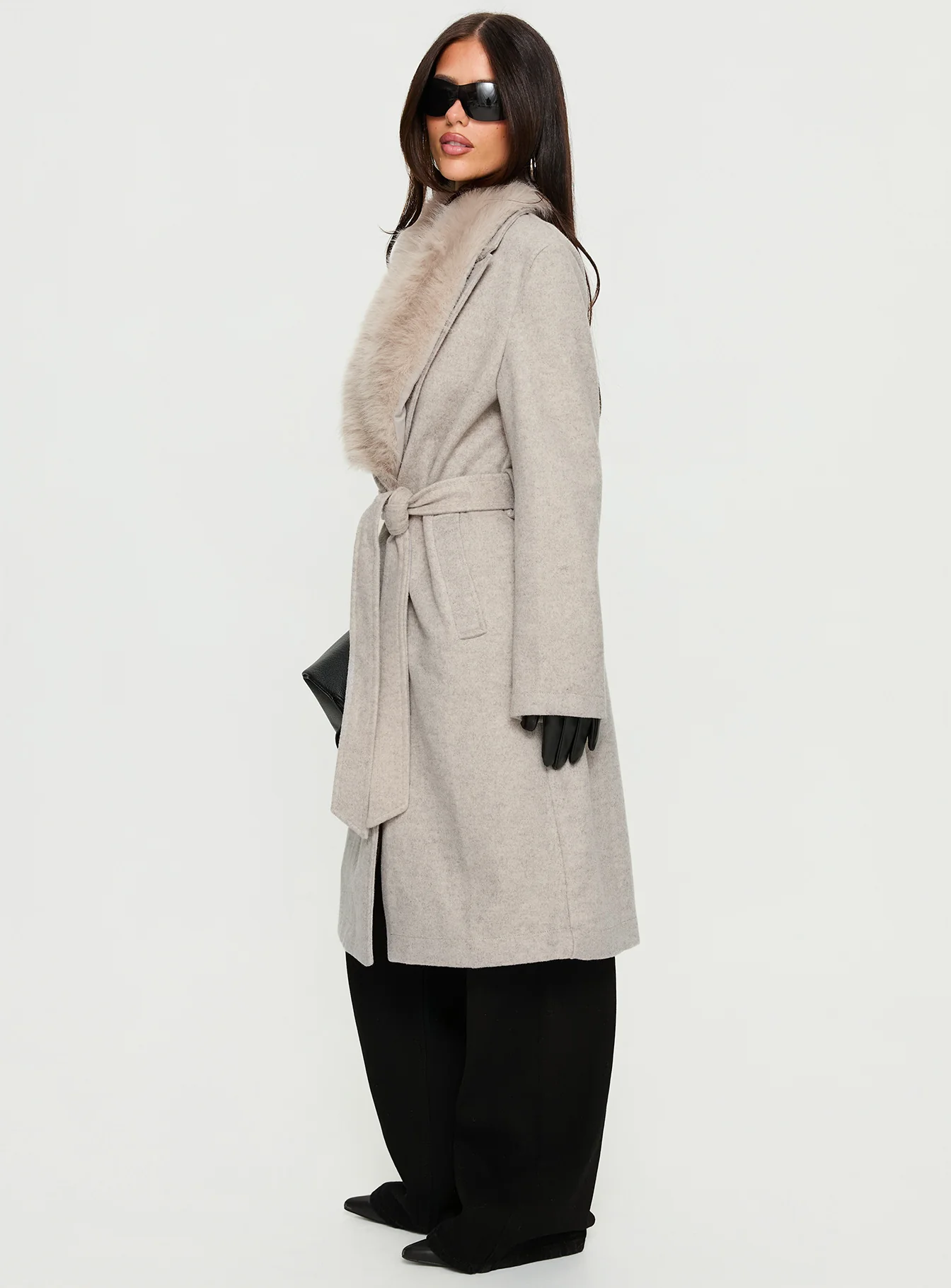 Hallyn Faux Fur Collar Coat Beige - Image 4