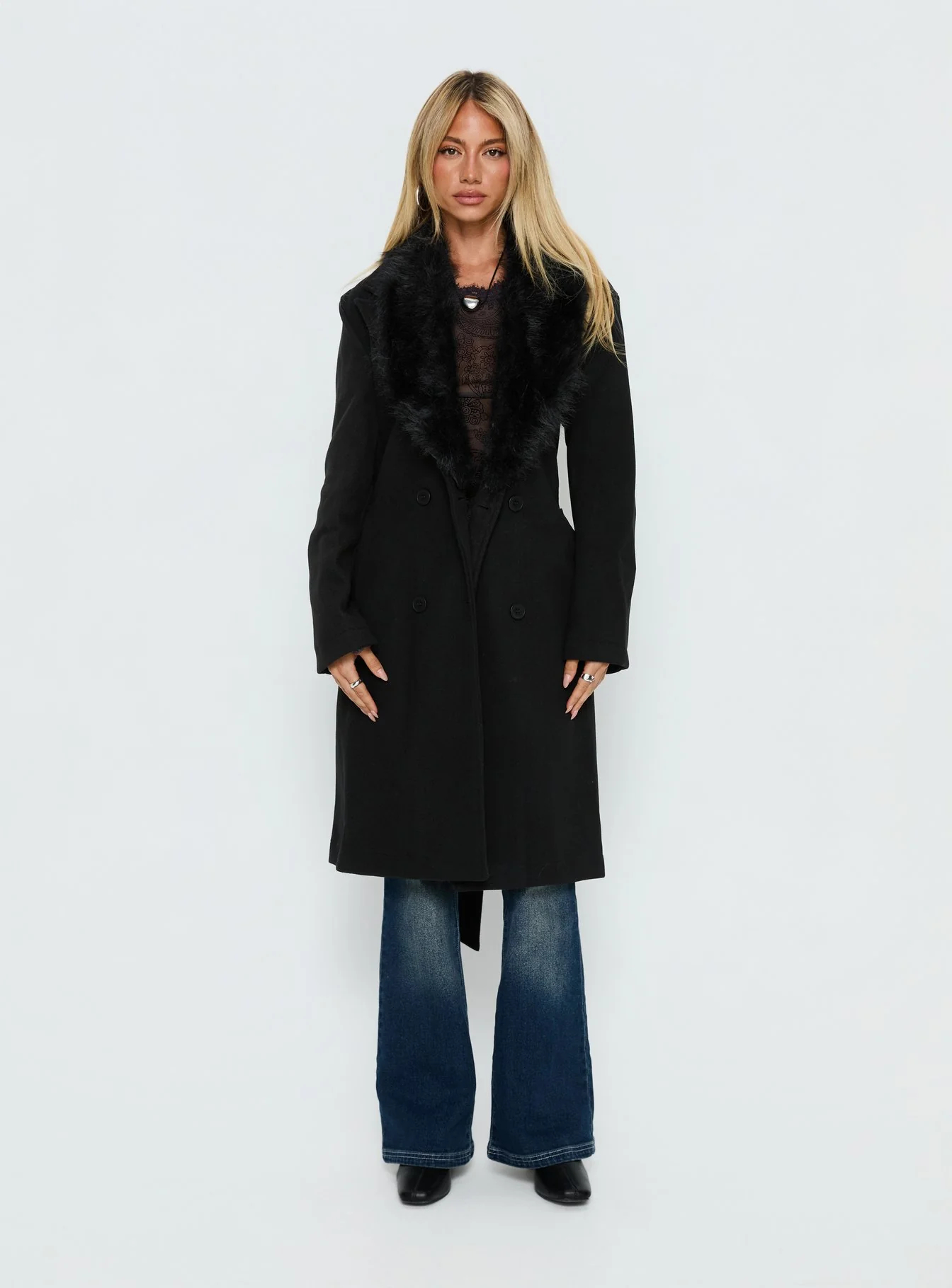 Hallyn Faux Fur Collar Coat Black - Image 7