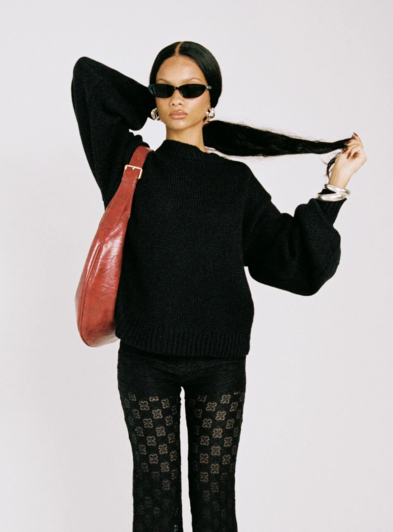 Harmony Balloon Sleeve Knit Sweater Black - Image 11