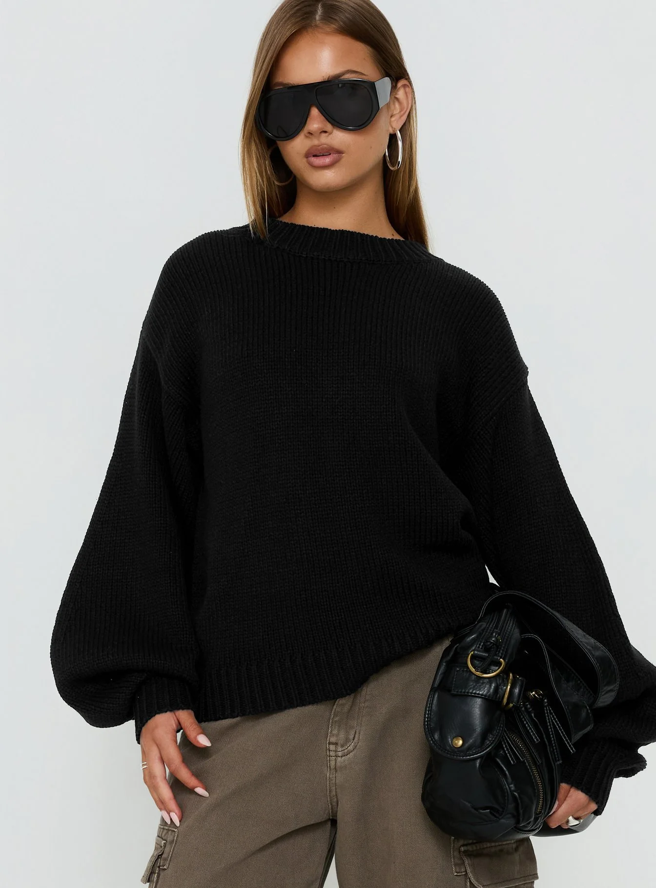 Harmony Balloon Sleeve Knit Sweater Black - Image 2