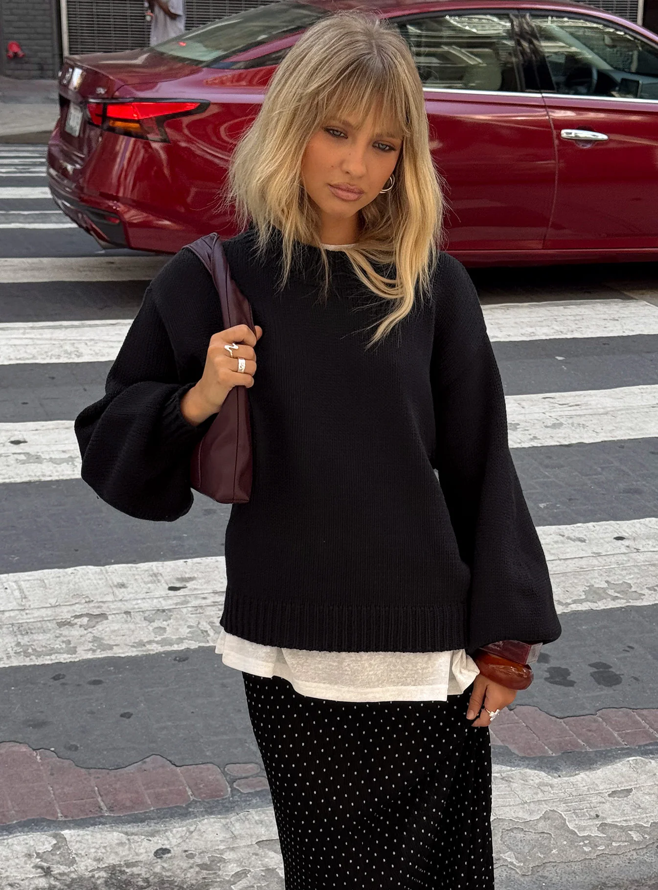 Harmony Balloon Sleeve Knit Sweater Black - Image 8