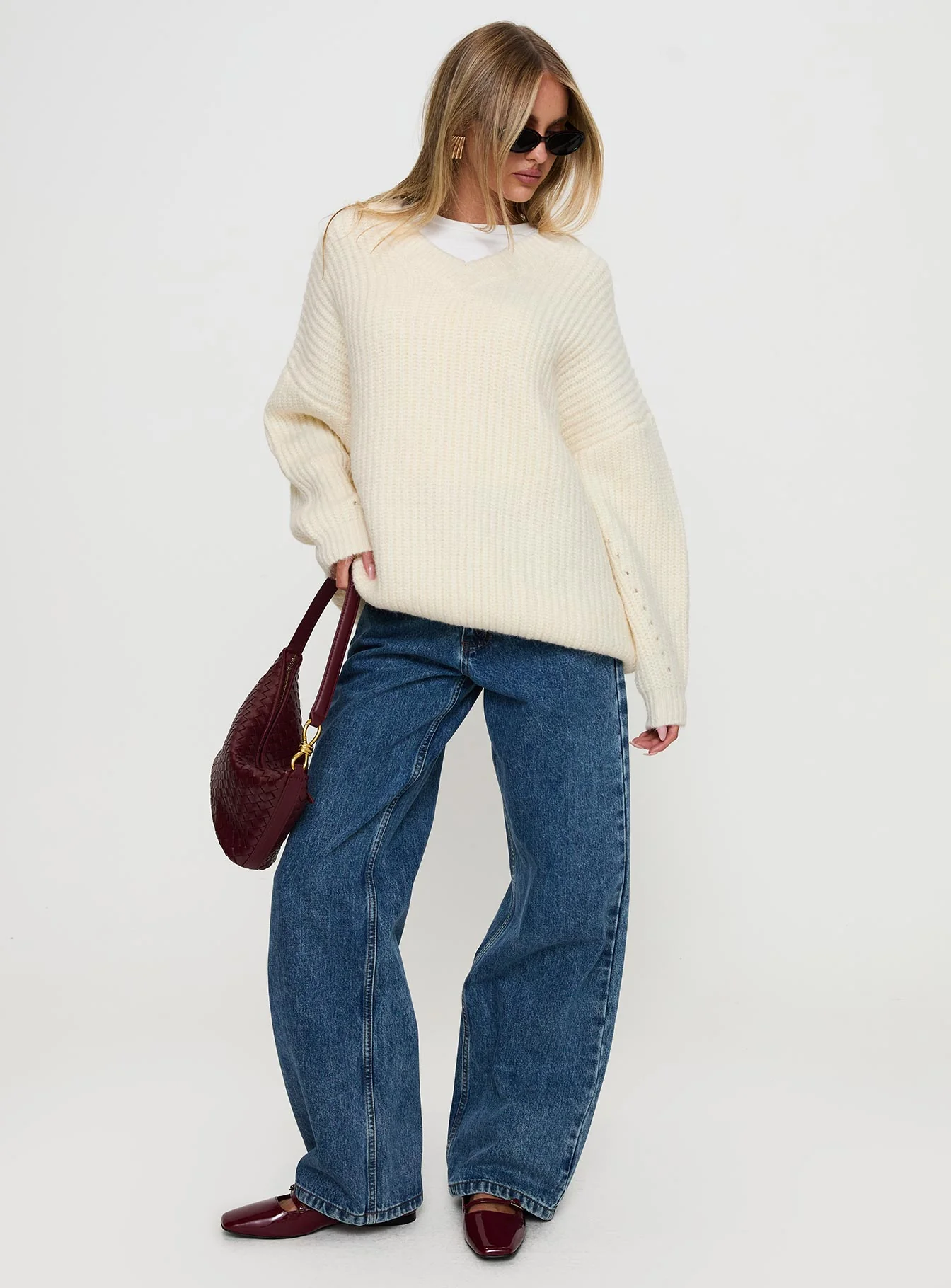 Have It All V Neck Knit Sweater Cream - Image 3
