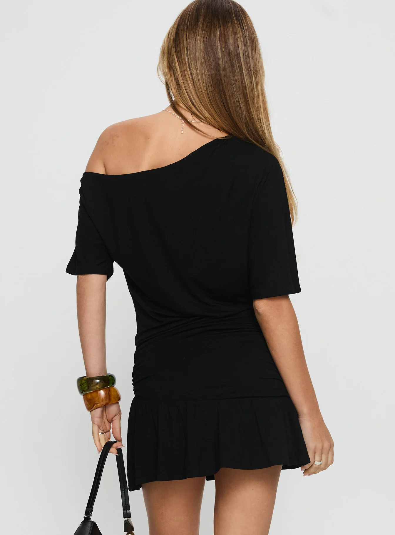 Haylo Off Shoulder Drape Mini Dress Black - Image 5