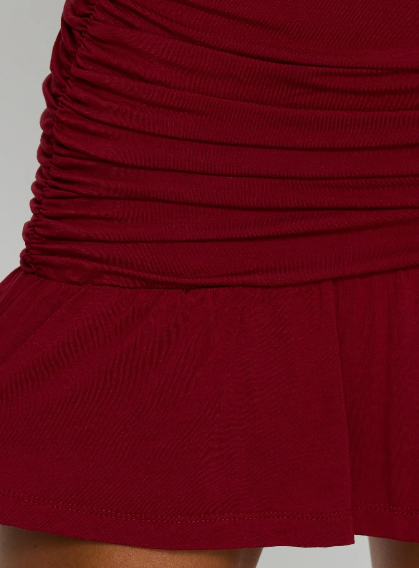 Haylo Off Shoulder Drape Mini Dress Burgundy - Image 6