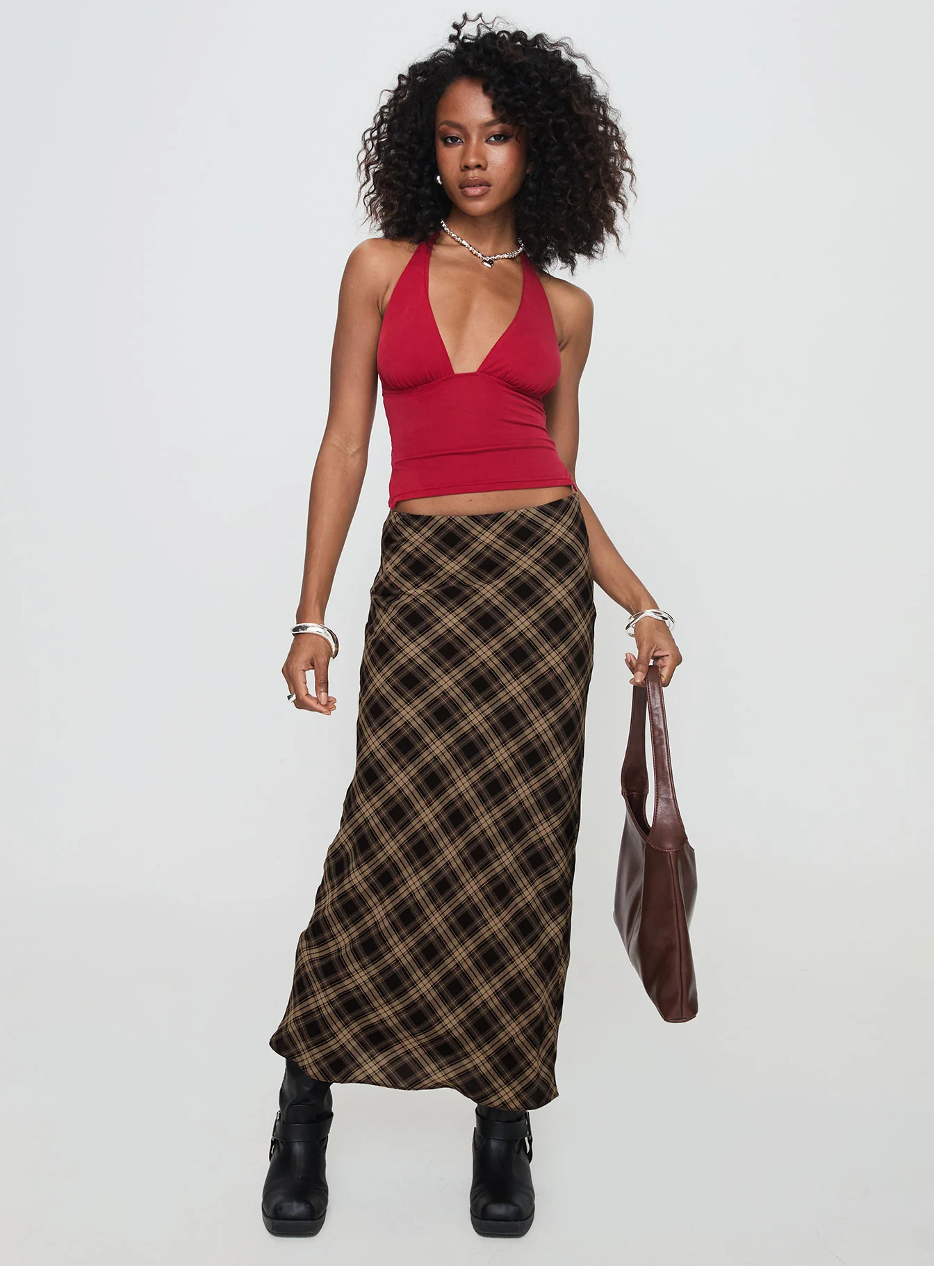 Hayze Maxi Skirt Brown Check - Image 3