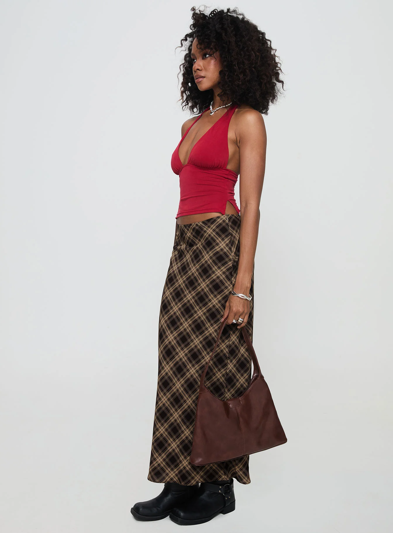 Hayze Maxi Skirt Brown Check - Image 4