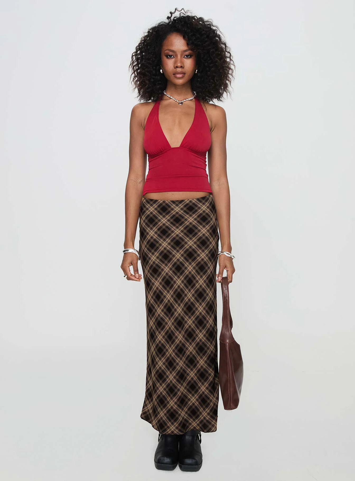 Hayze Maxi Skirt Brown Check - Image 7