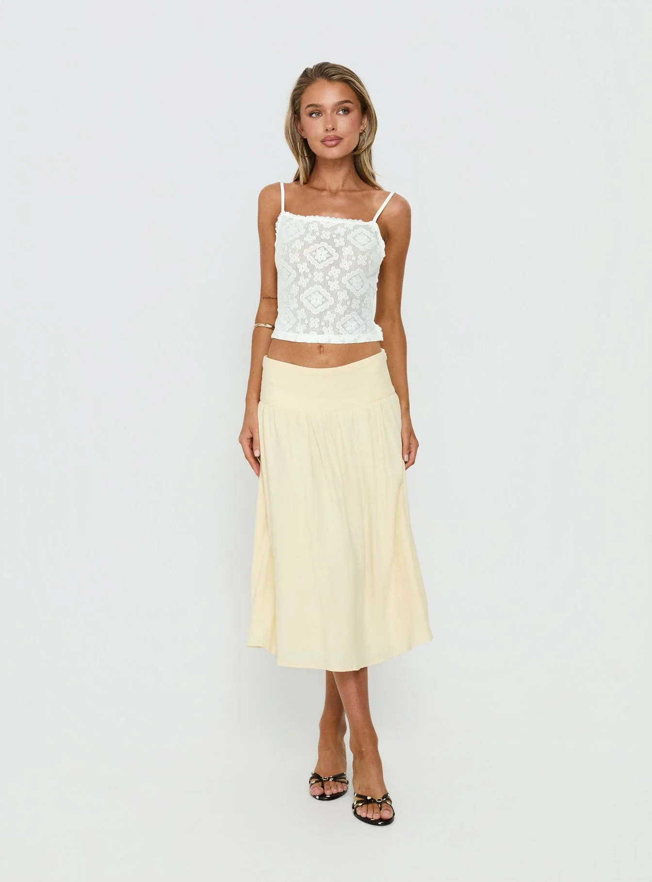 Heart Of Gold Linen Blend Midi Skirt Lemon - Image 3