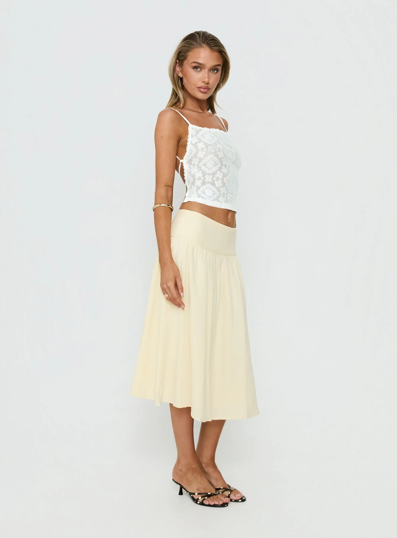 Heart Of Gold Linen Blend Midi Skirt Lemon - Image 4