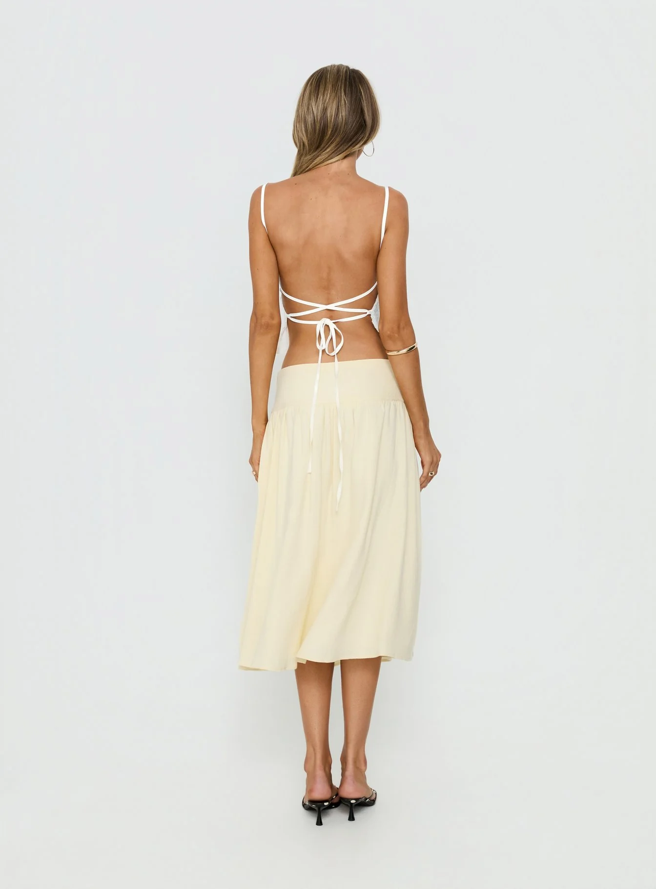 Heart Of Gold Linen Blend Midi Skirt Lemon - Image 5