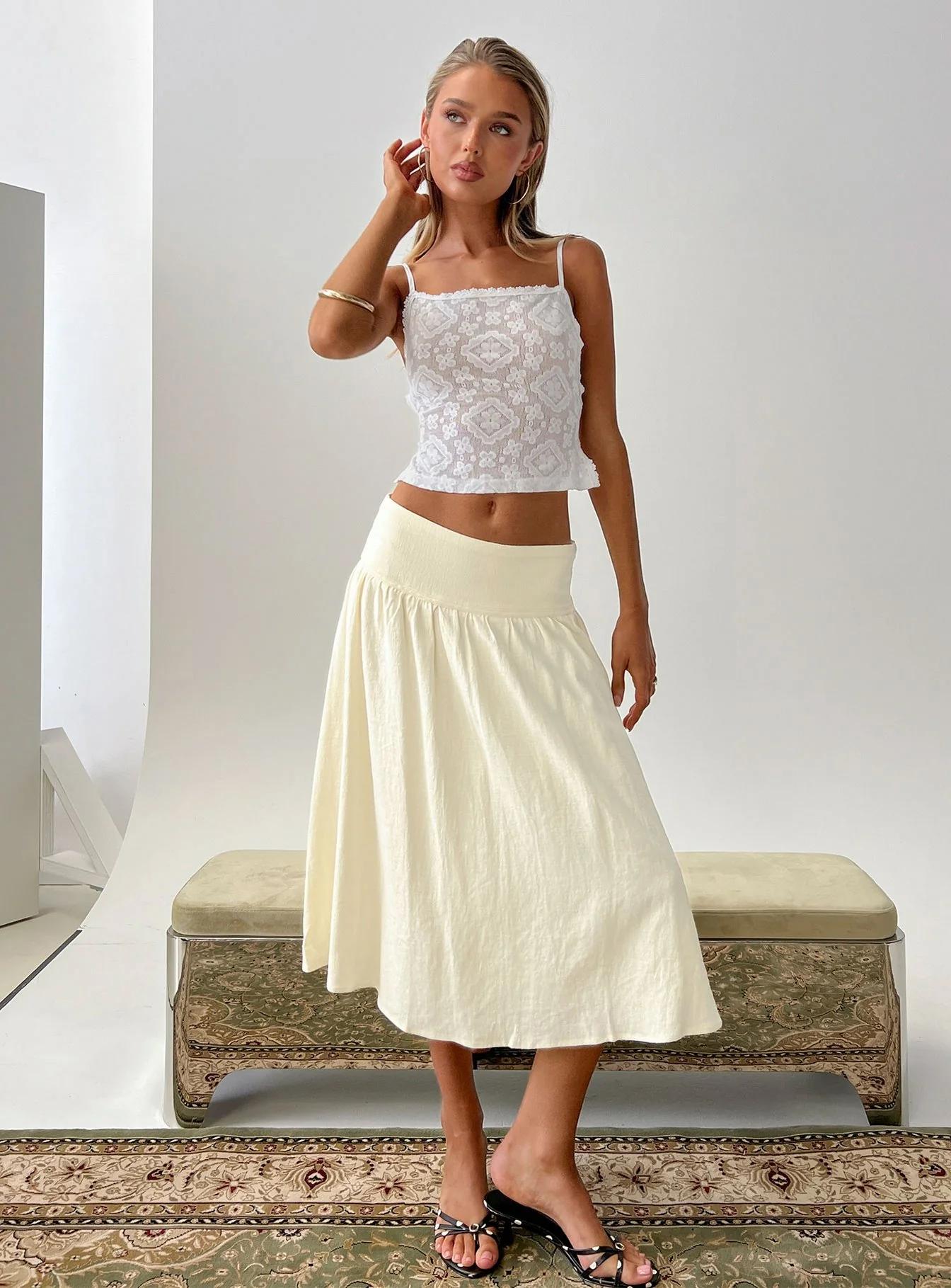 Heart Of Gold Linen Blend Midi Skirt Lemon - Image 8
