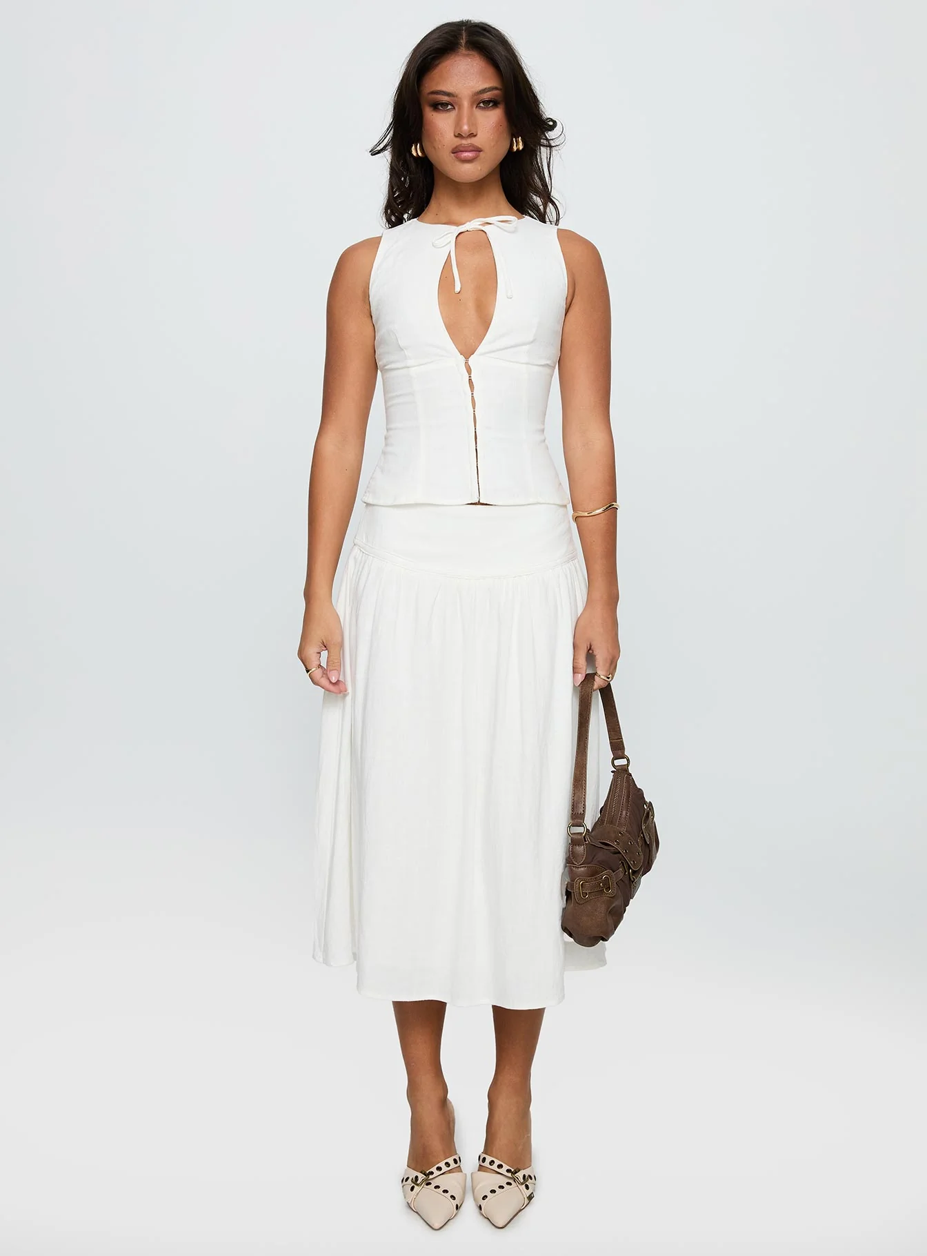 Heart Of Gold Linen Blend Midi Skirt White - Image 7