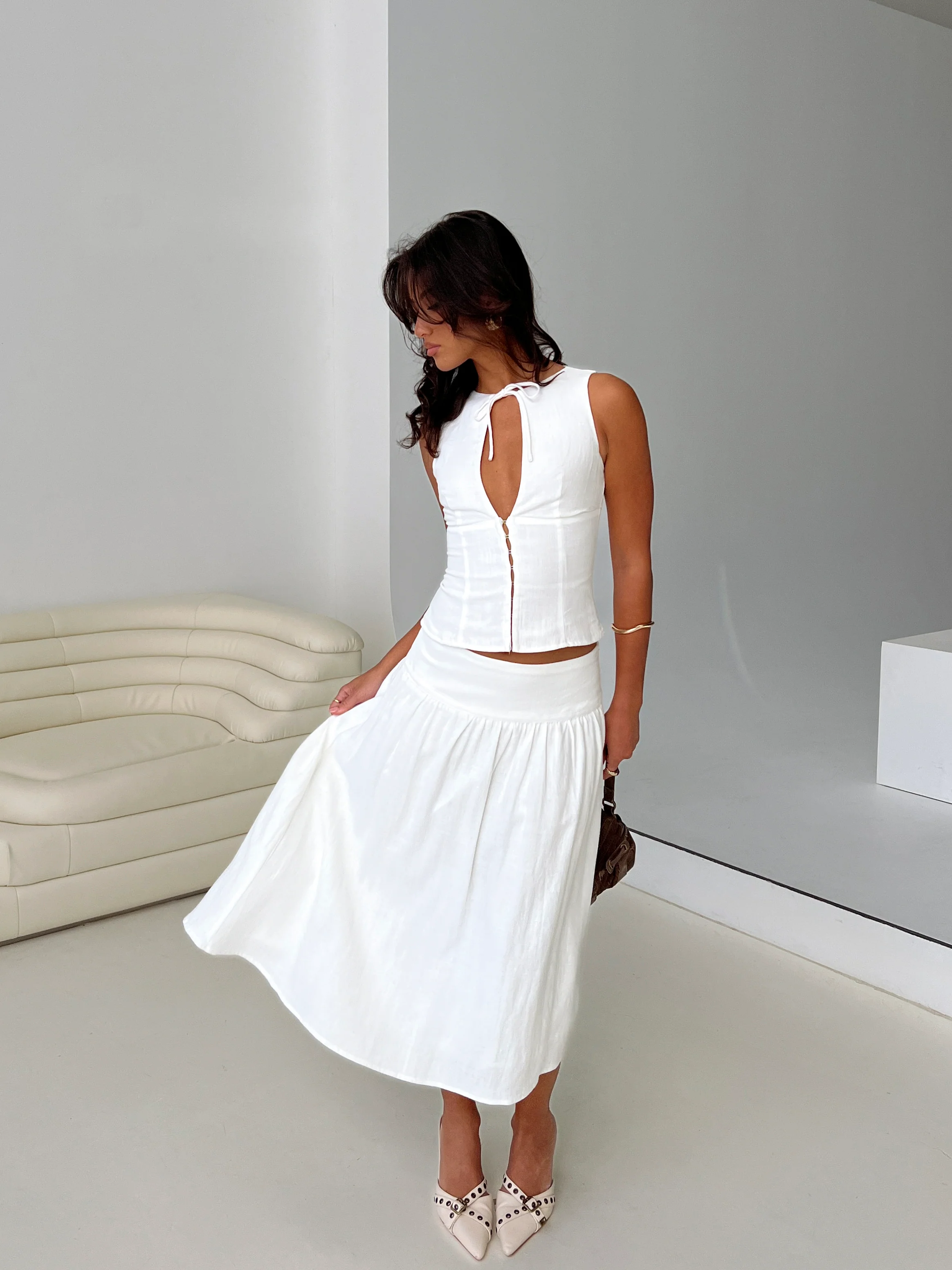 Heart Of Gold Linen Blend Midi Skirt White - Image 8