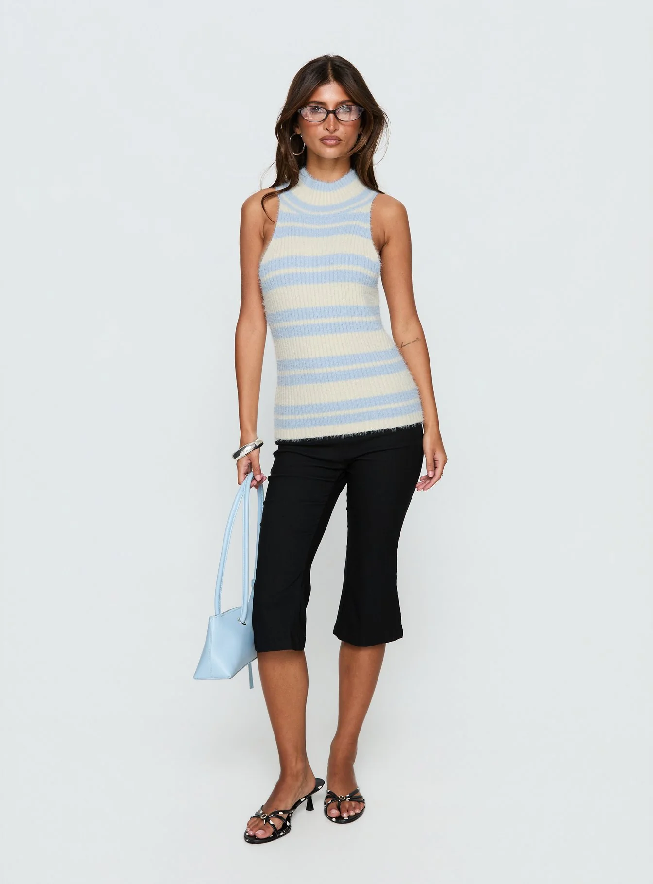 Heide High Neck Fluffy Top Blue Stripe - Image 2