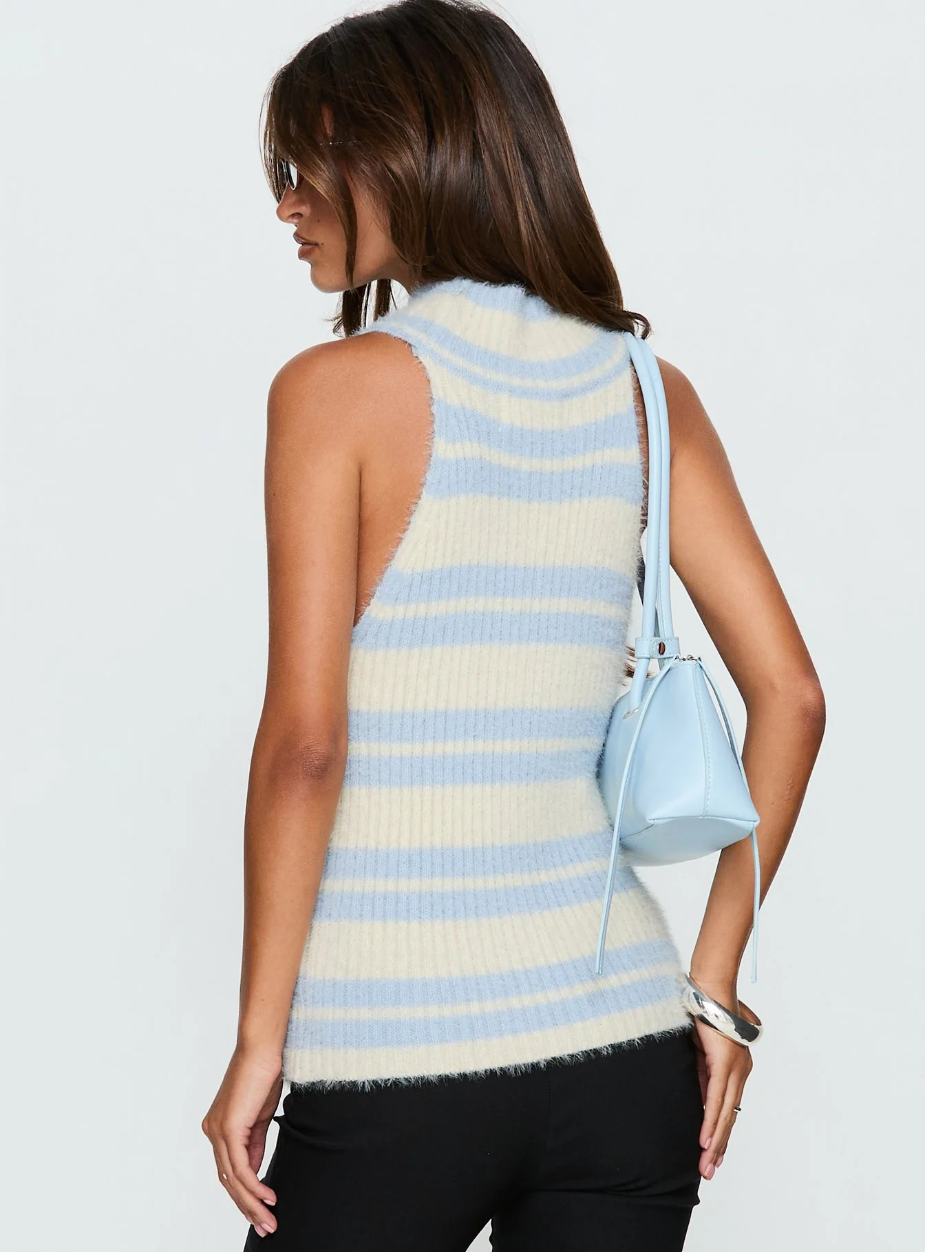 Heide High Neck Fluffy Top Blue Stripe - Image 4