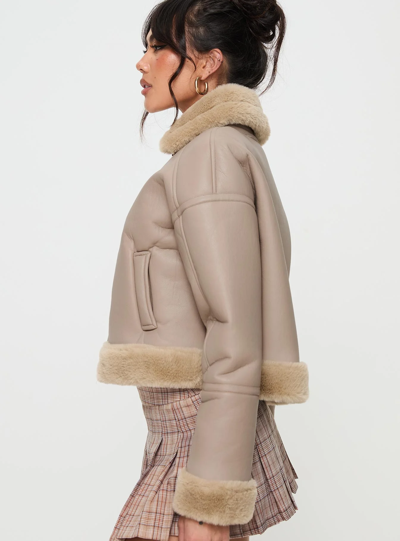 Henessy Faux Leather Jacket Beige - Image 4