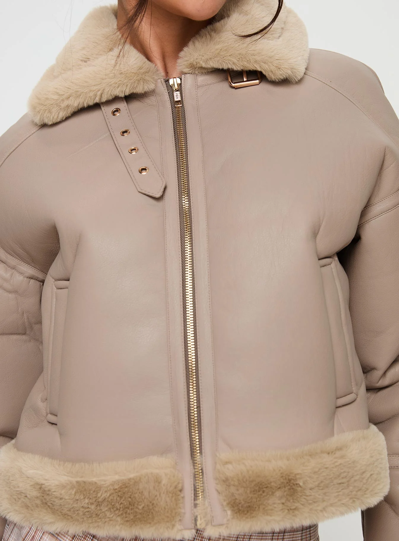 Henessy Faux Leather Jacket Beige - Image 6