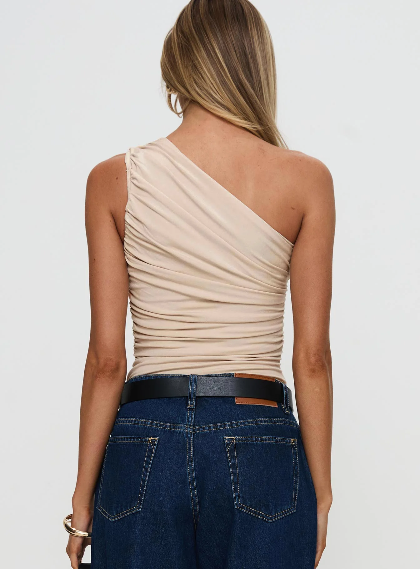 Heston Asymmetrical Ruched Bodysuit Beige - Image 5