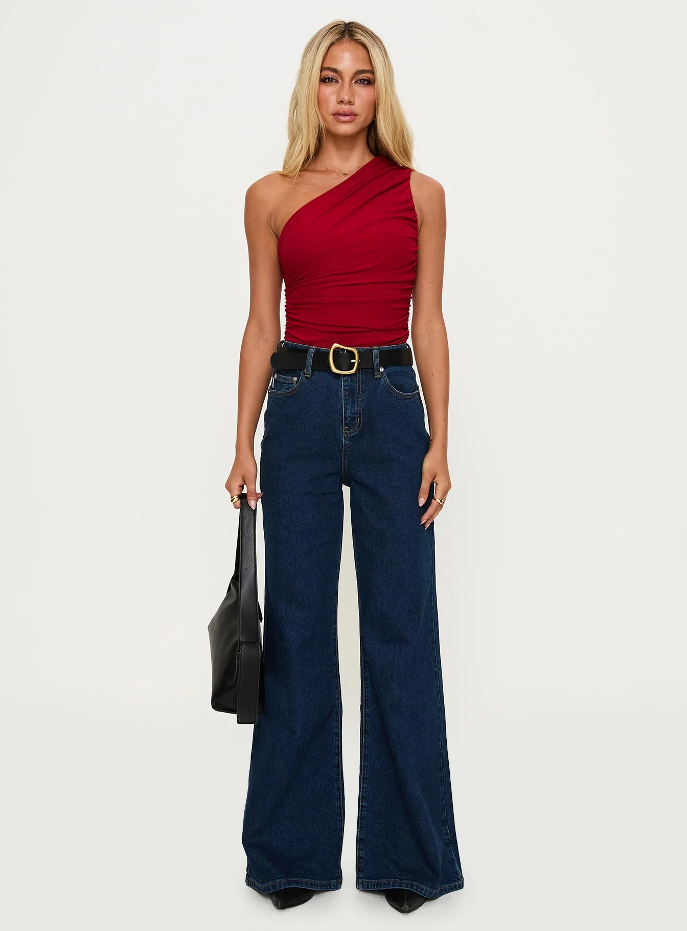 Heston Asymmetrical Ruched Bodysuit Red - Image 6