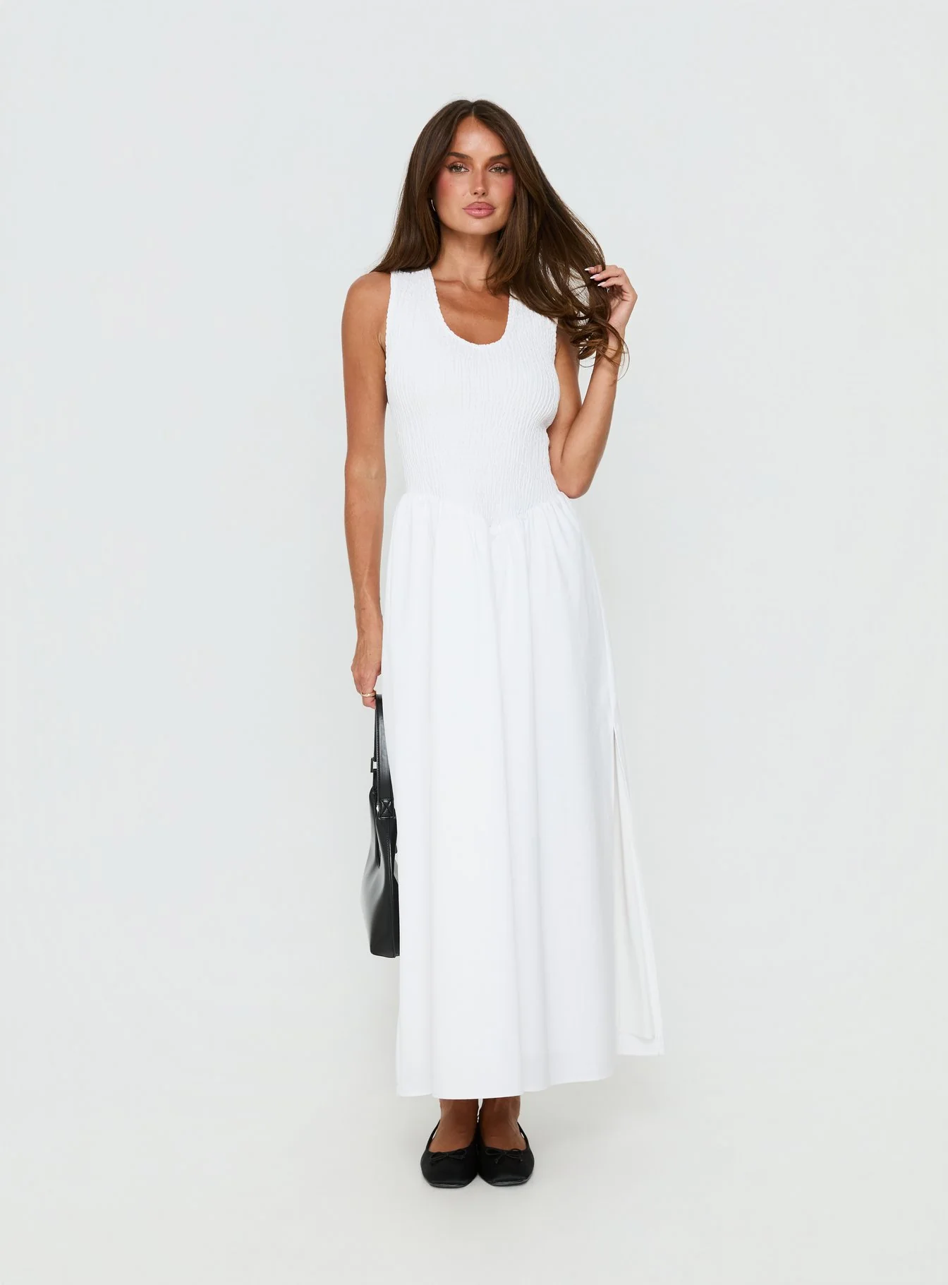 Highgate Drop Waist Pleat Detail Maxi Dress White - Image 2