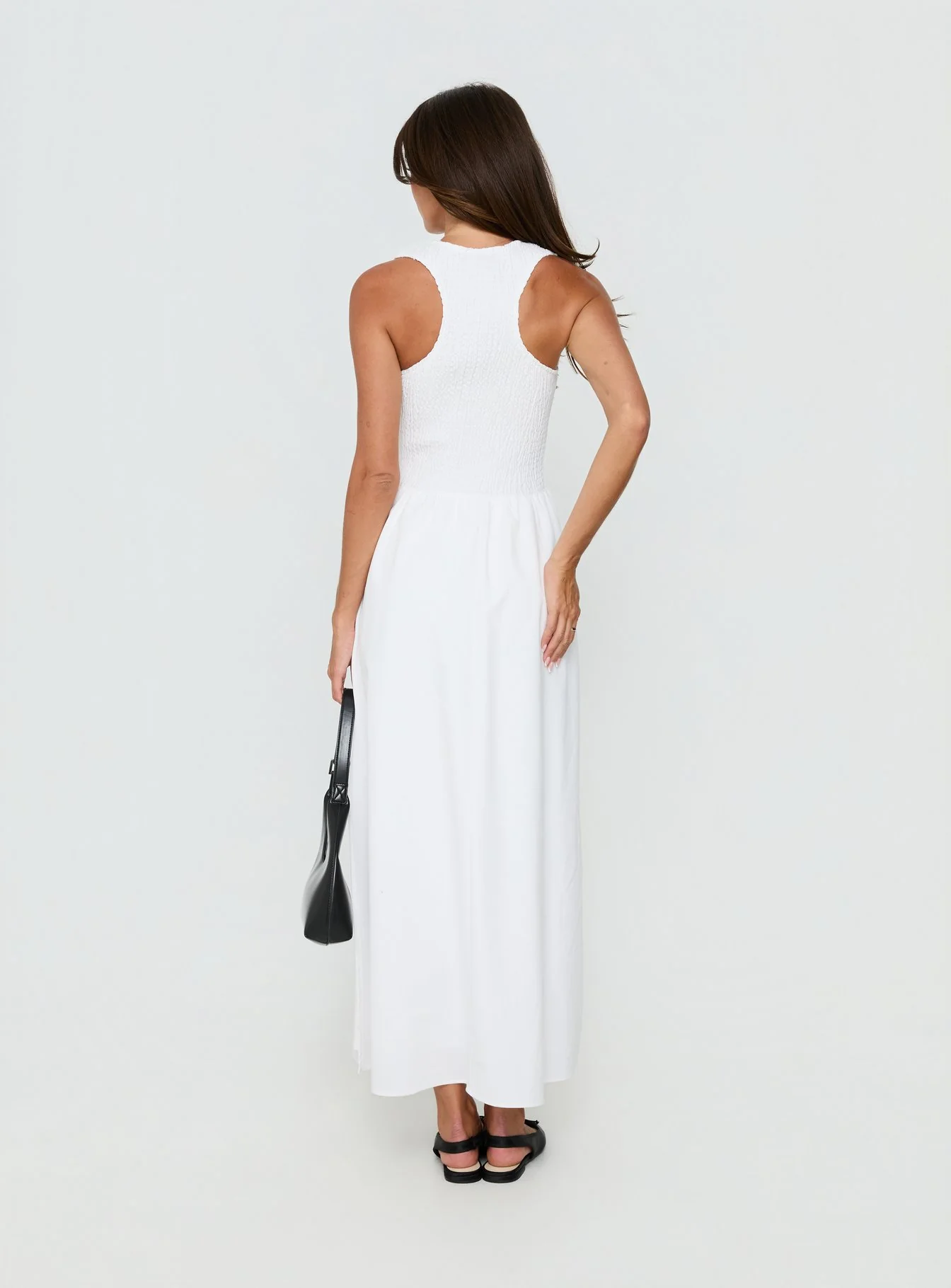 Highgate Drop Waist Pleat Detail Maxi Dress White - Image 5