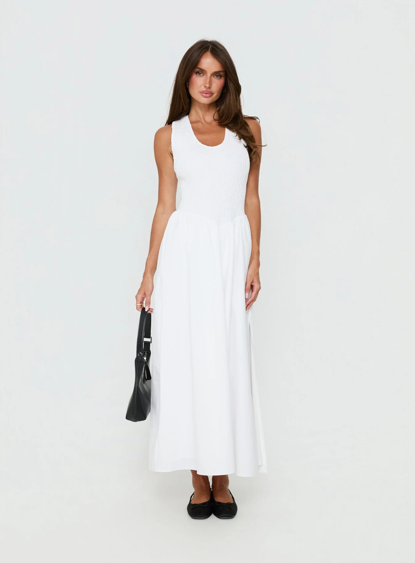 Highgate Drop Waist Pleat Detail Maxi Dress White - Image 7