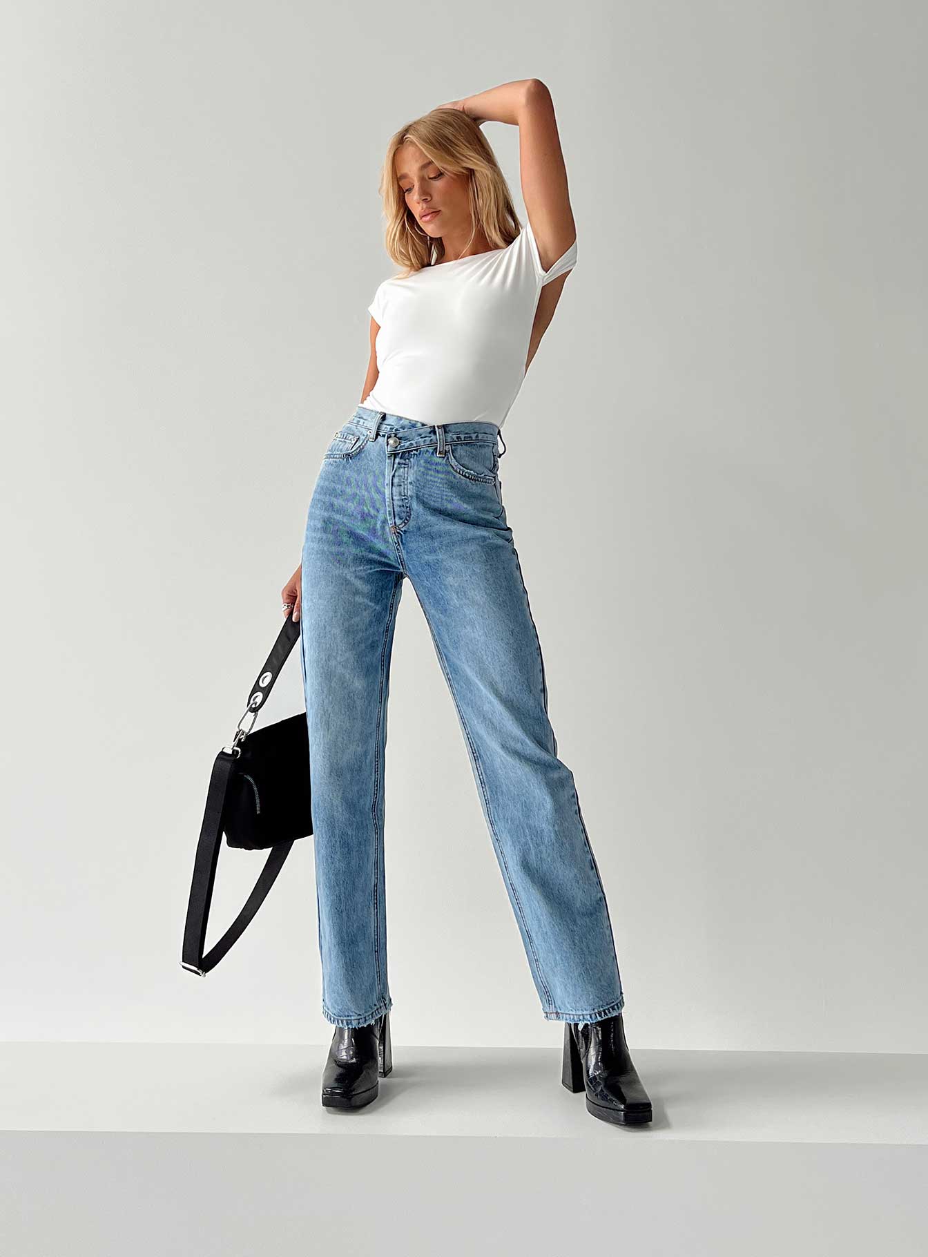 Holly Asymmetric Straight Leg Jean Light Wash Denim - Image 10