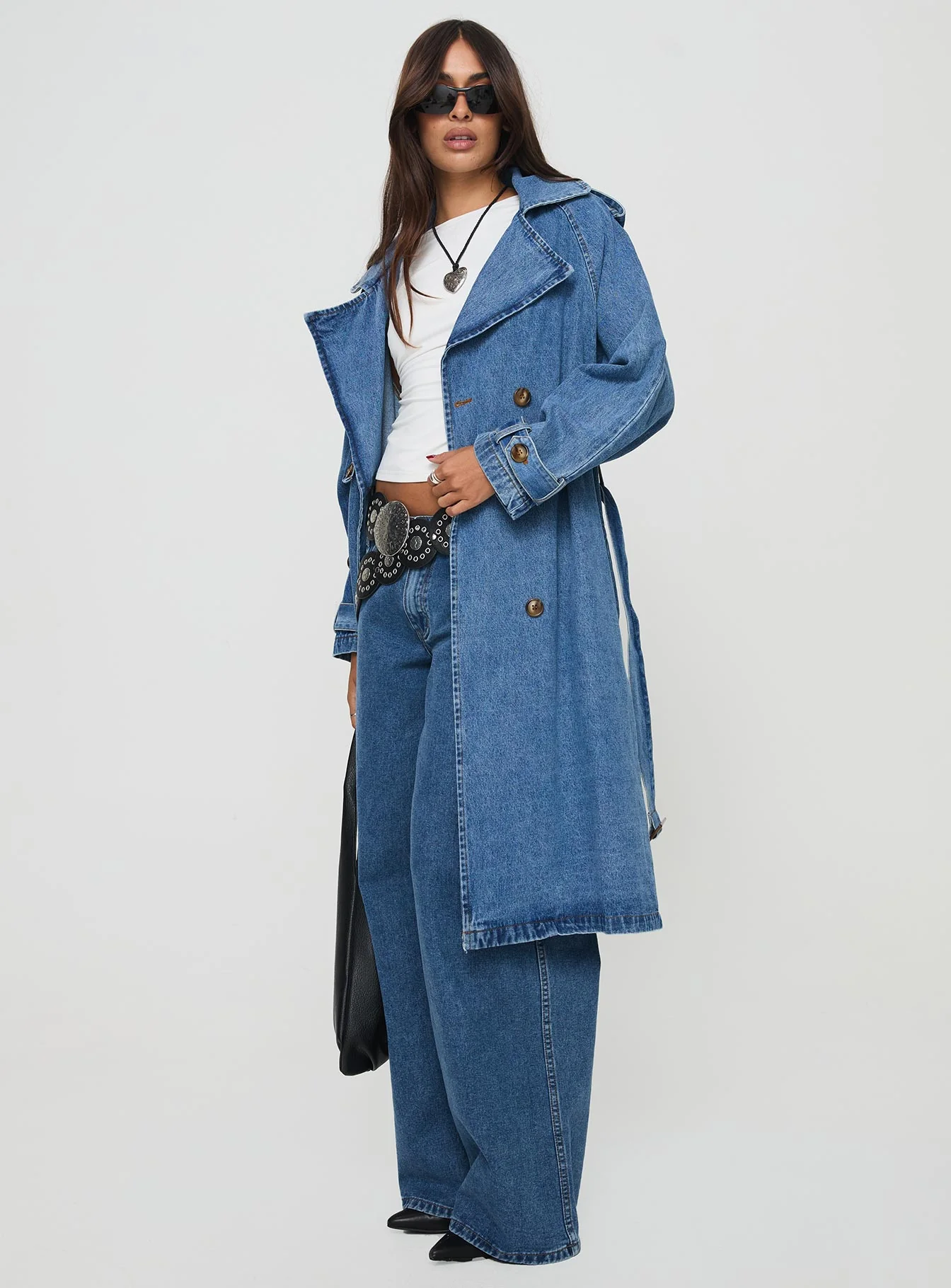 Honeyed Denim Trench Coat Mid Wash - Image 4