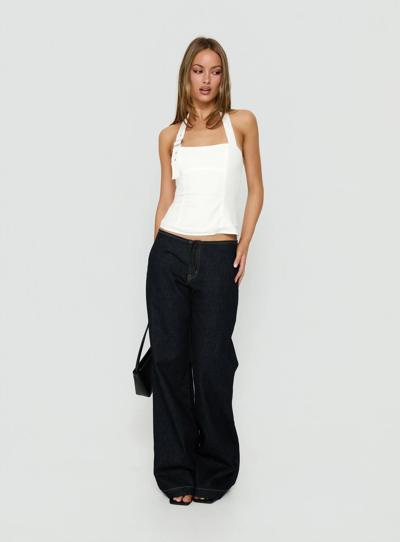 Hotshot Panelled Linen Blend Buckle Top White - Image 3