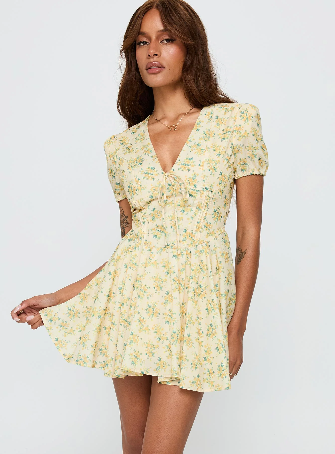 Ethelyn Mini Dress Yellow Floral - Image 2