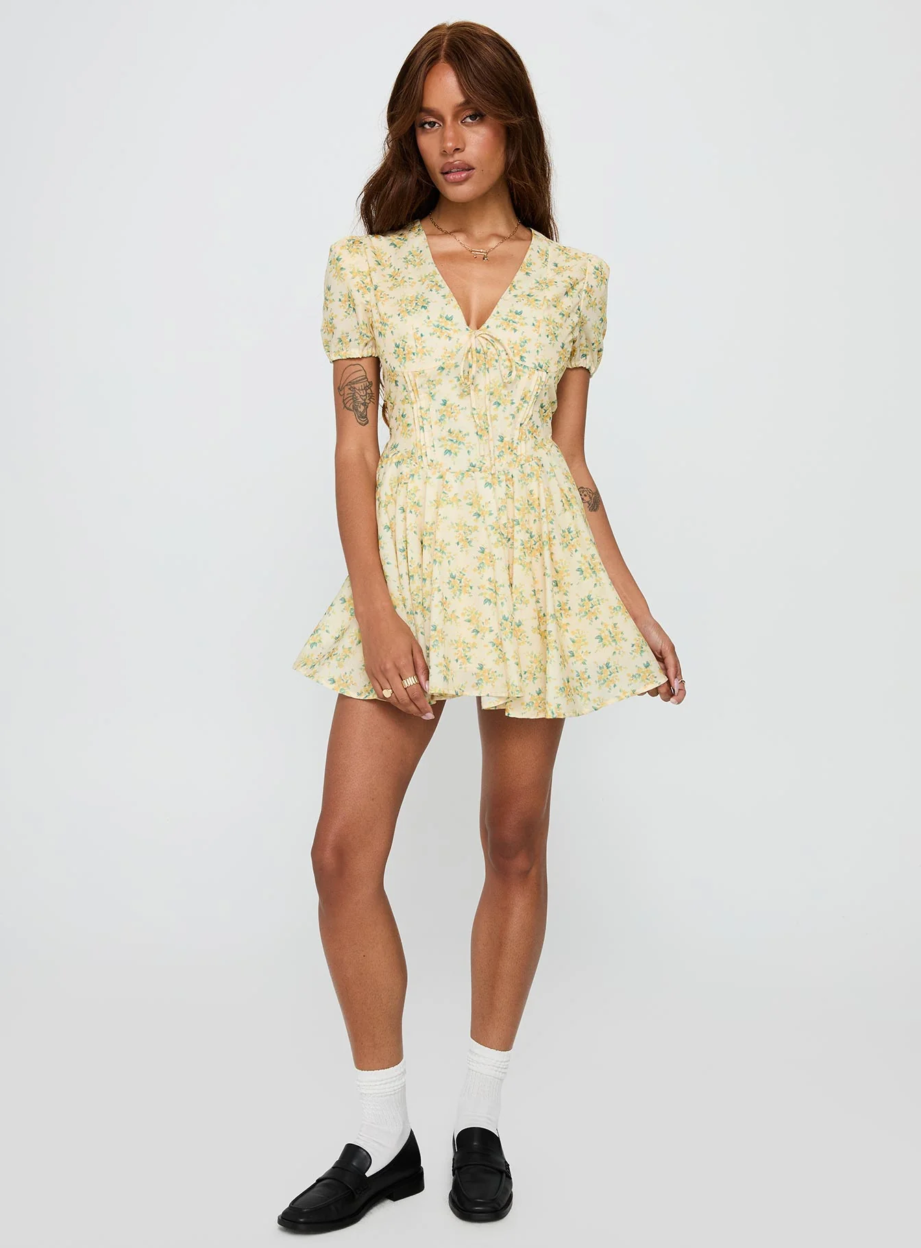 Ethelyn Mini Dress Yellow Floral - Image 3