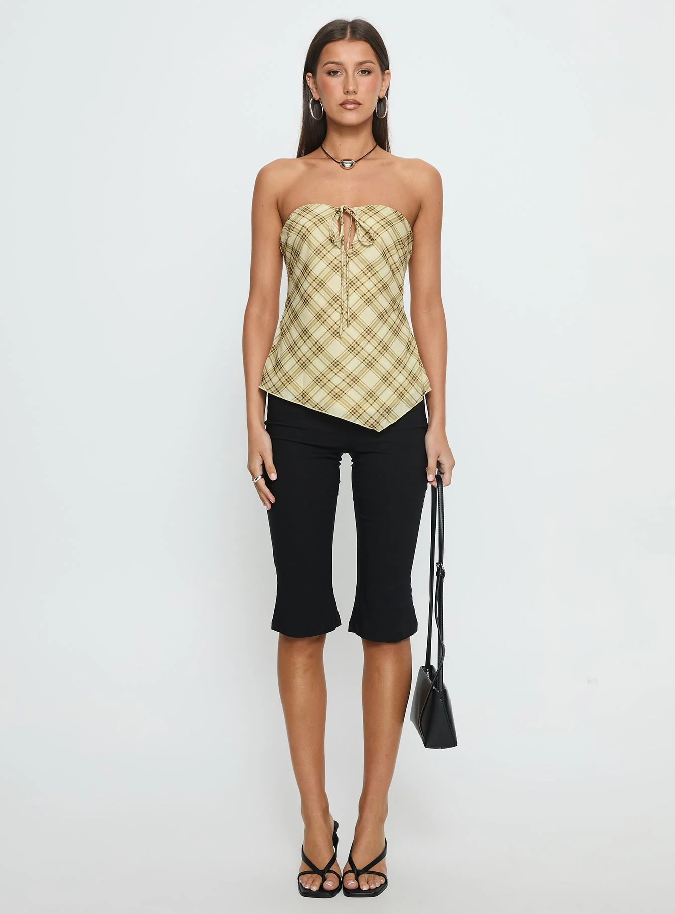 I Wonder Strapless Cut Out Top Yellow Check - Image 7