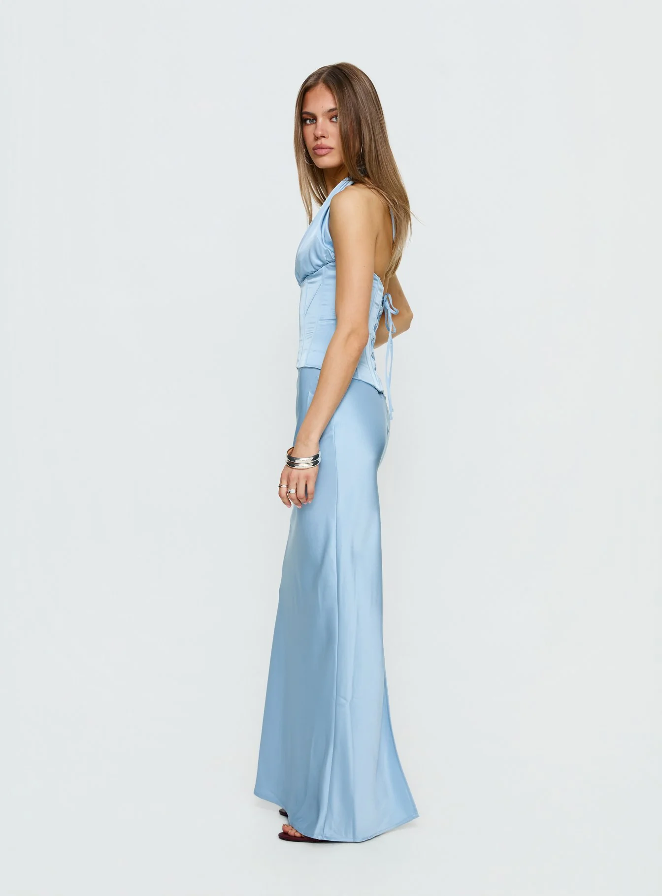 In A Trance Halter Corset Maxi Dress Blue - Image 4
