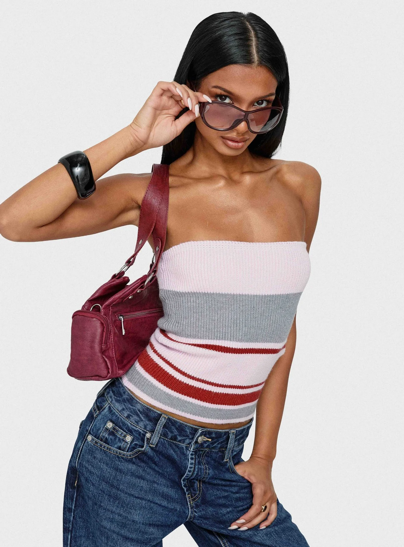 In The Mirror Strapless Top Pink Stripe - Image 8