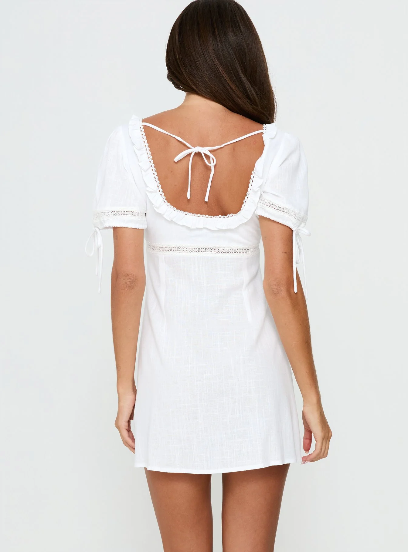 Indianah Pleat Lace Panel Mini Dress White - Image 5