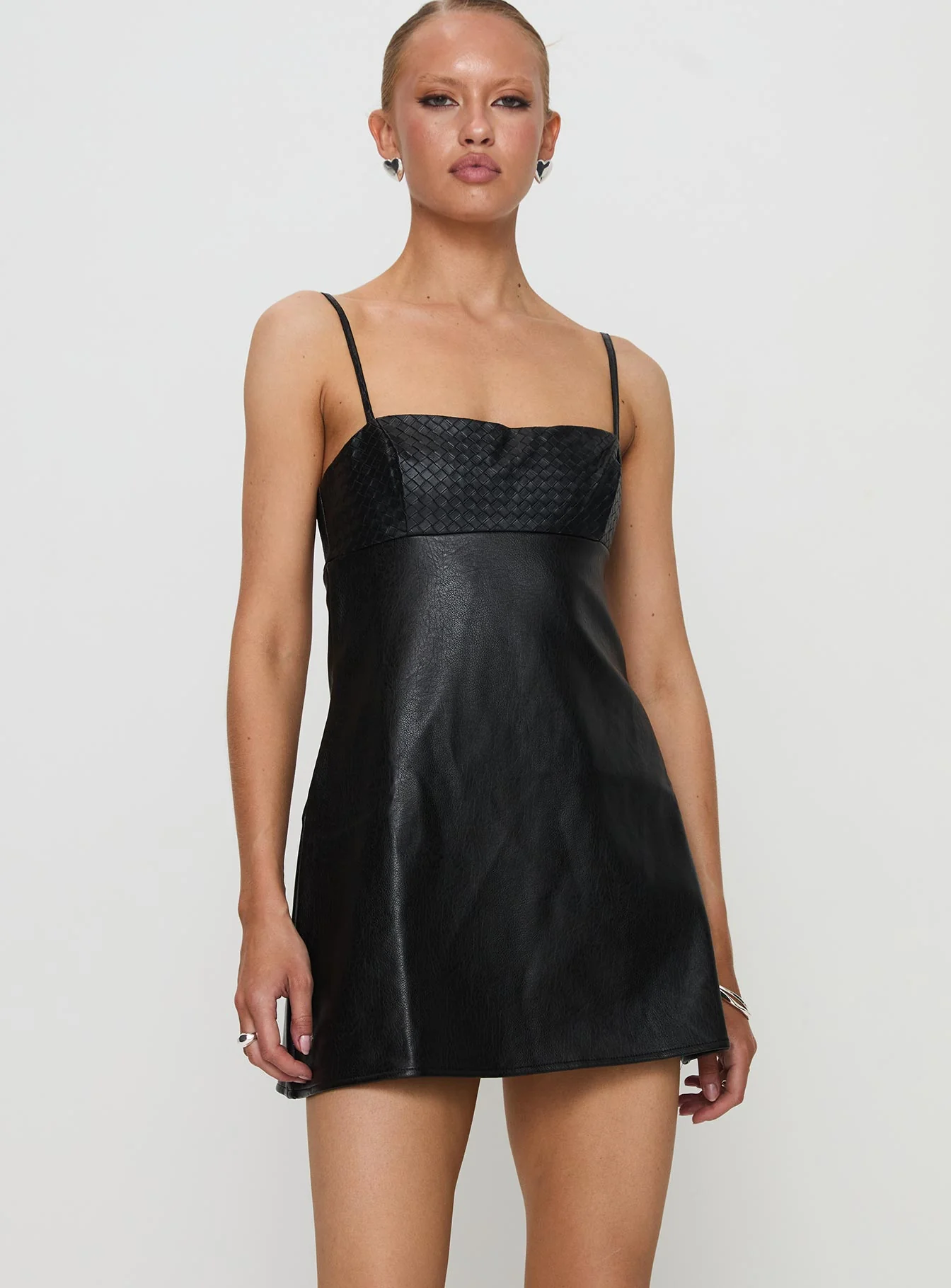 Isak Woven Faux Leather Mini Dress Black - Image 2