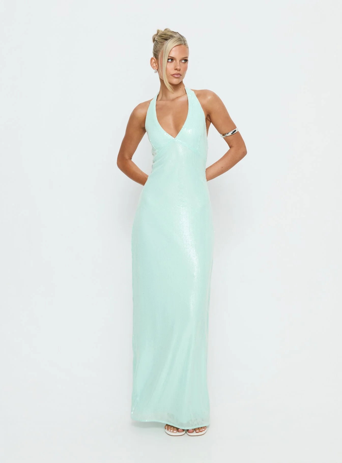 Isanna Halter Sequin Maxi Dress Jelly Mint - Image 2