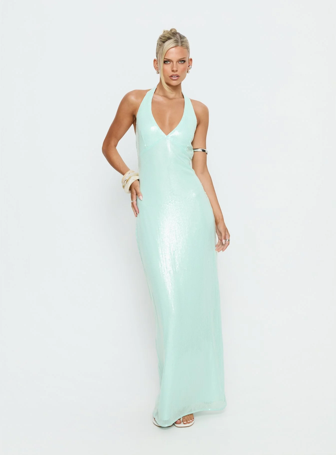 Isanna Halter Sequin Maxi Dress Jelly Mint - Image 3