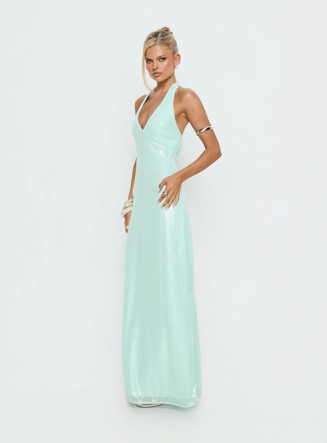 Isanna Halter Sequin Maxi Dress Jelly Mint - Image 4
