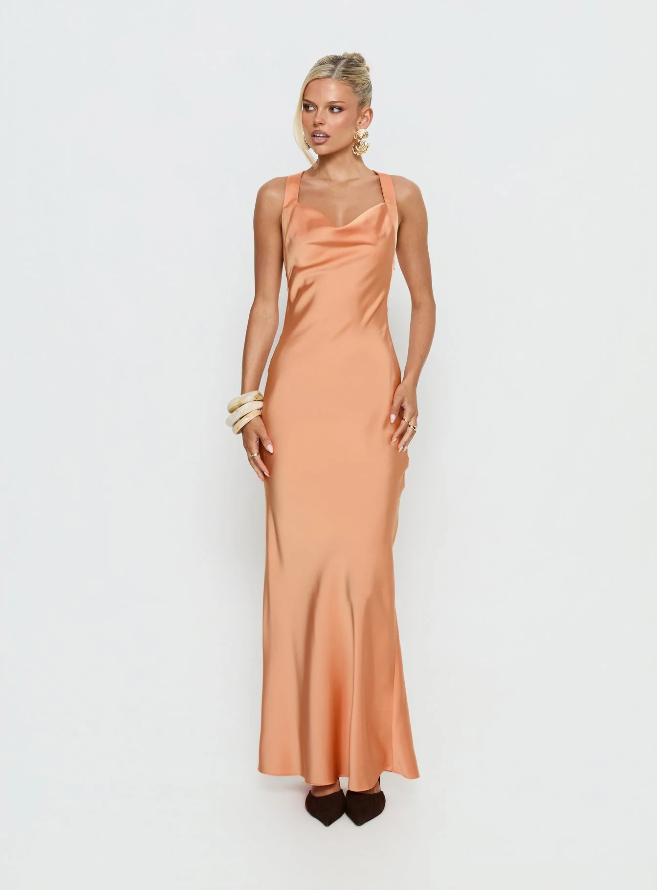 Isitt Cowl Crossover Back Maxi Dress Orange - Image 2