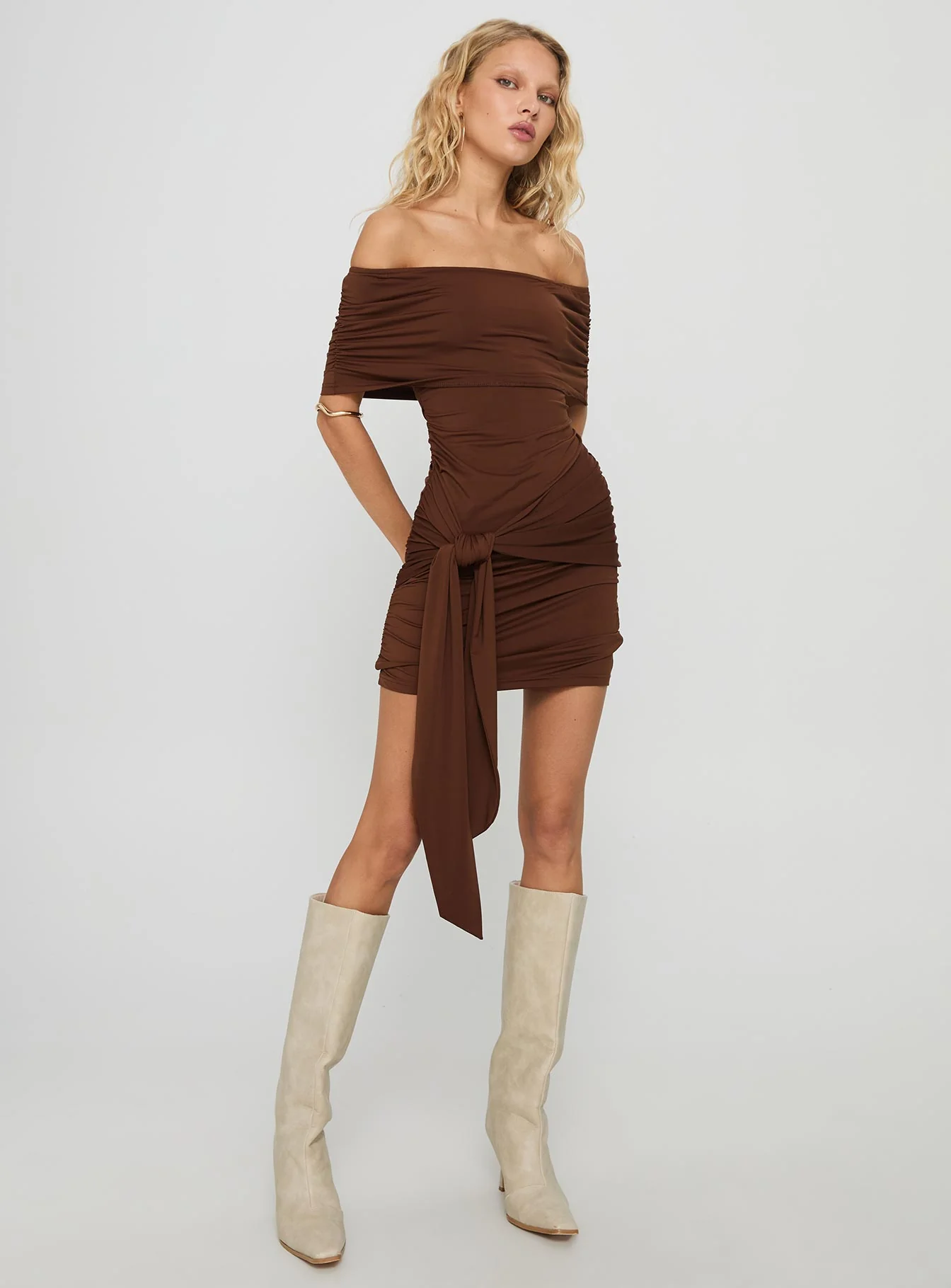 Island Girl Tie Skirt Mini Dress Brown - Image 2