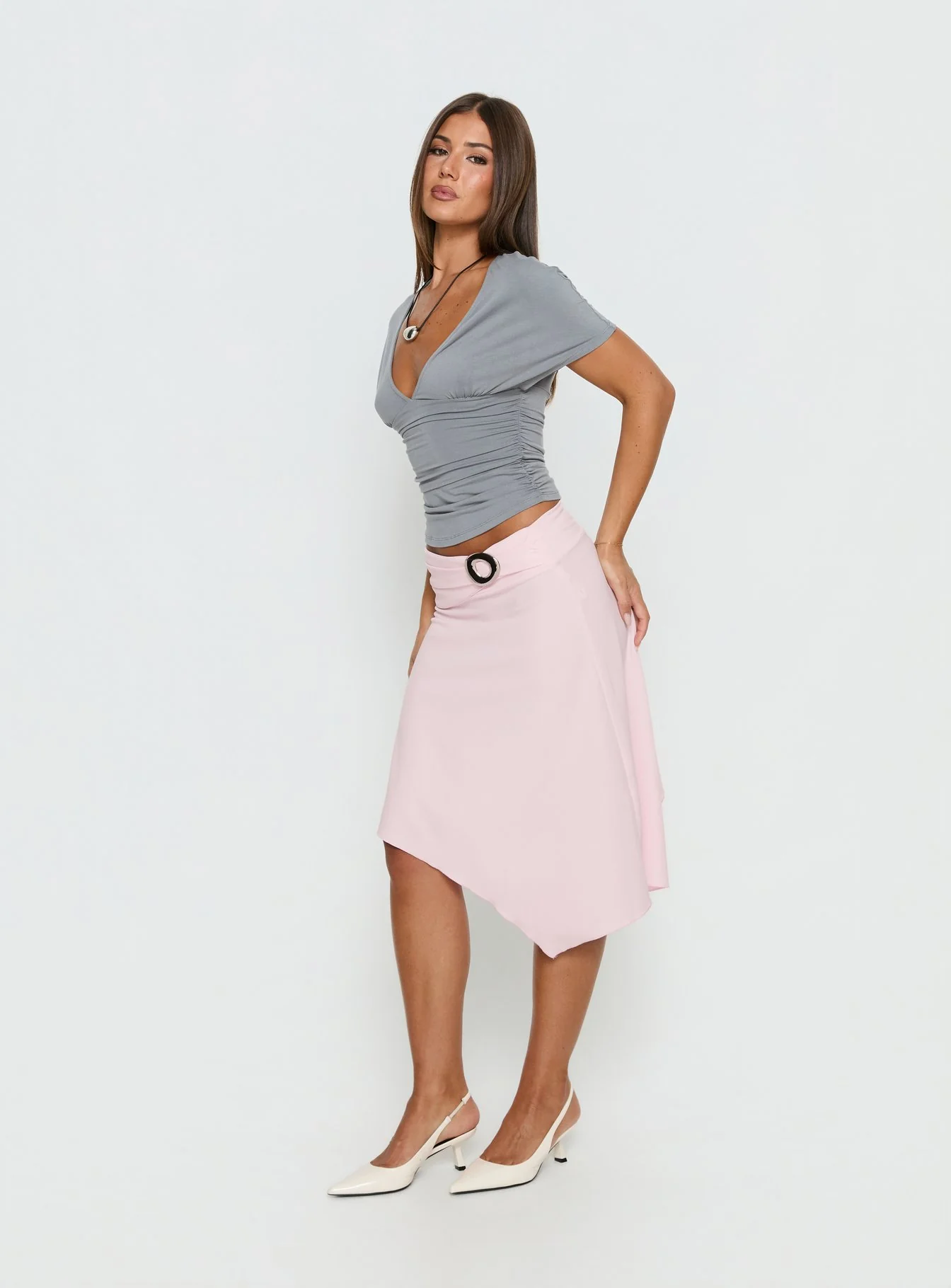 Ismora Asymmetrical Midi Skirt Pink - Image 4