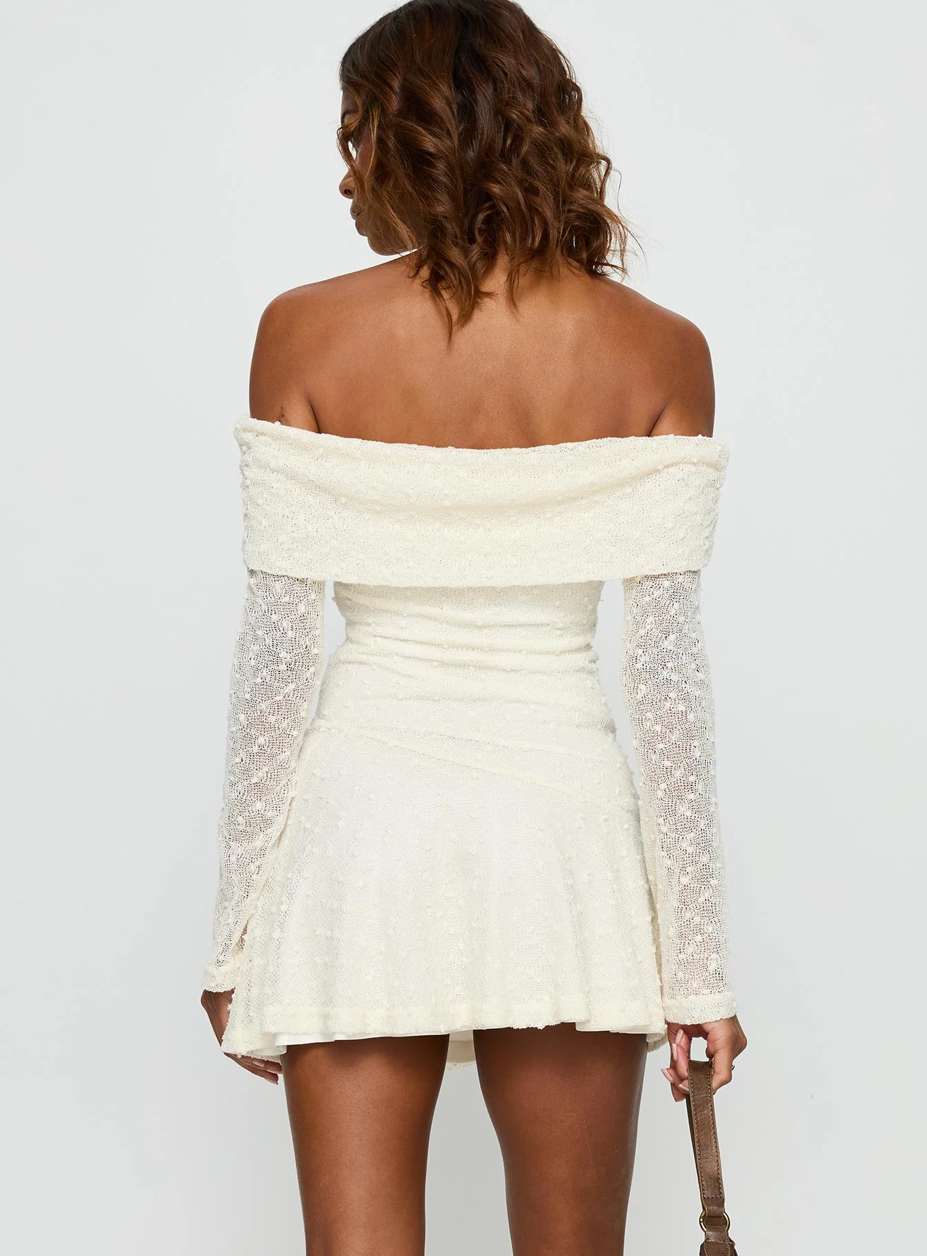 Ivee Off Shoulder Long Sleeve Mini Dress Cream - Image 5