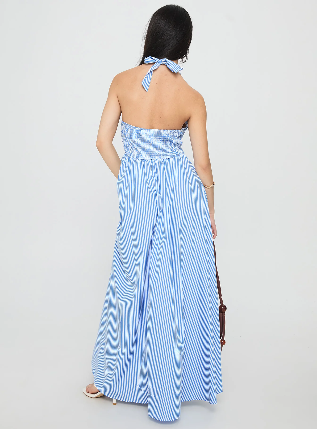 Ivie Halter Plunge Maxi Dress Blue Stripe - Image 4