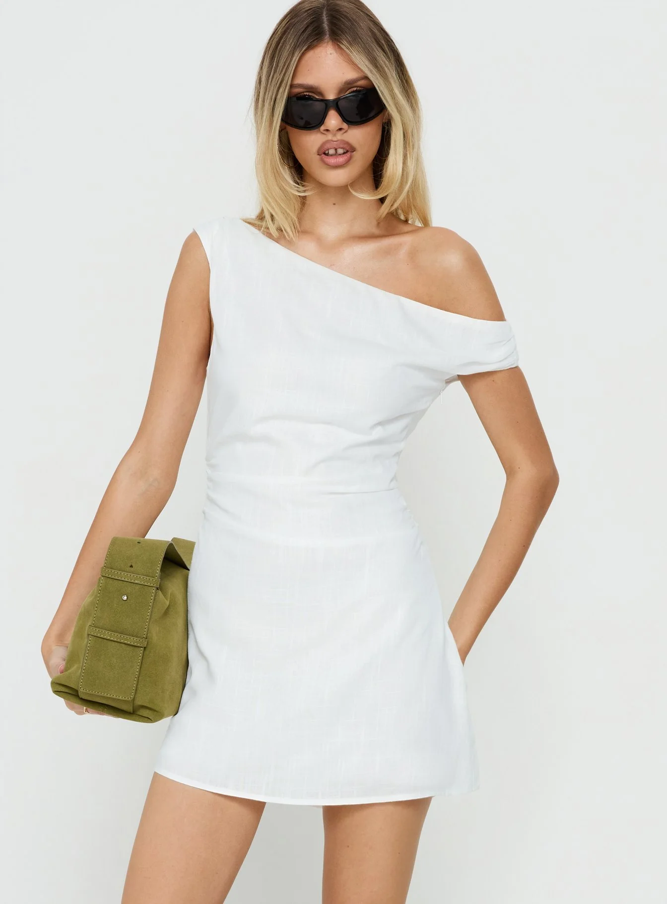Izadonna Off Shoulder Cinched Mini Dress White - Image 2