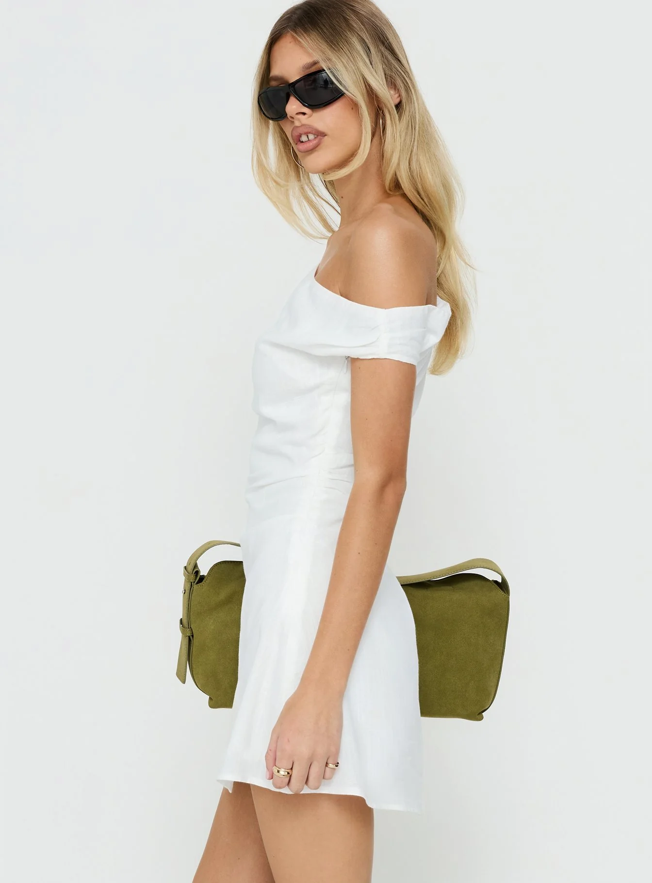 Izadonna Off Shoulder Cinched Mini Dress White - Image 4