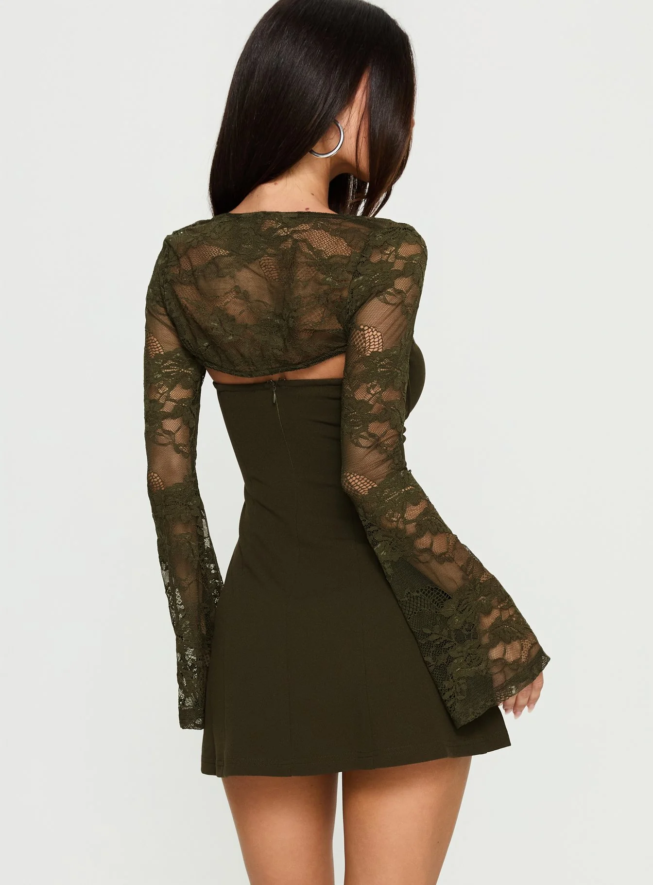 Jacenta Long Sleeve Lace Bolero Mini Dress Green - Image 4