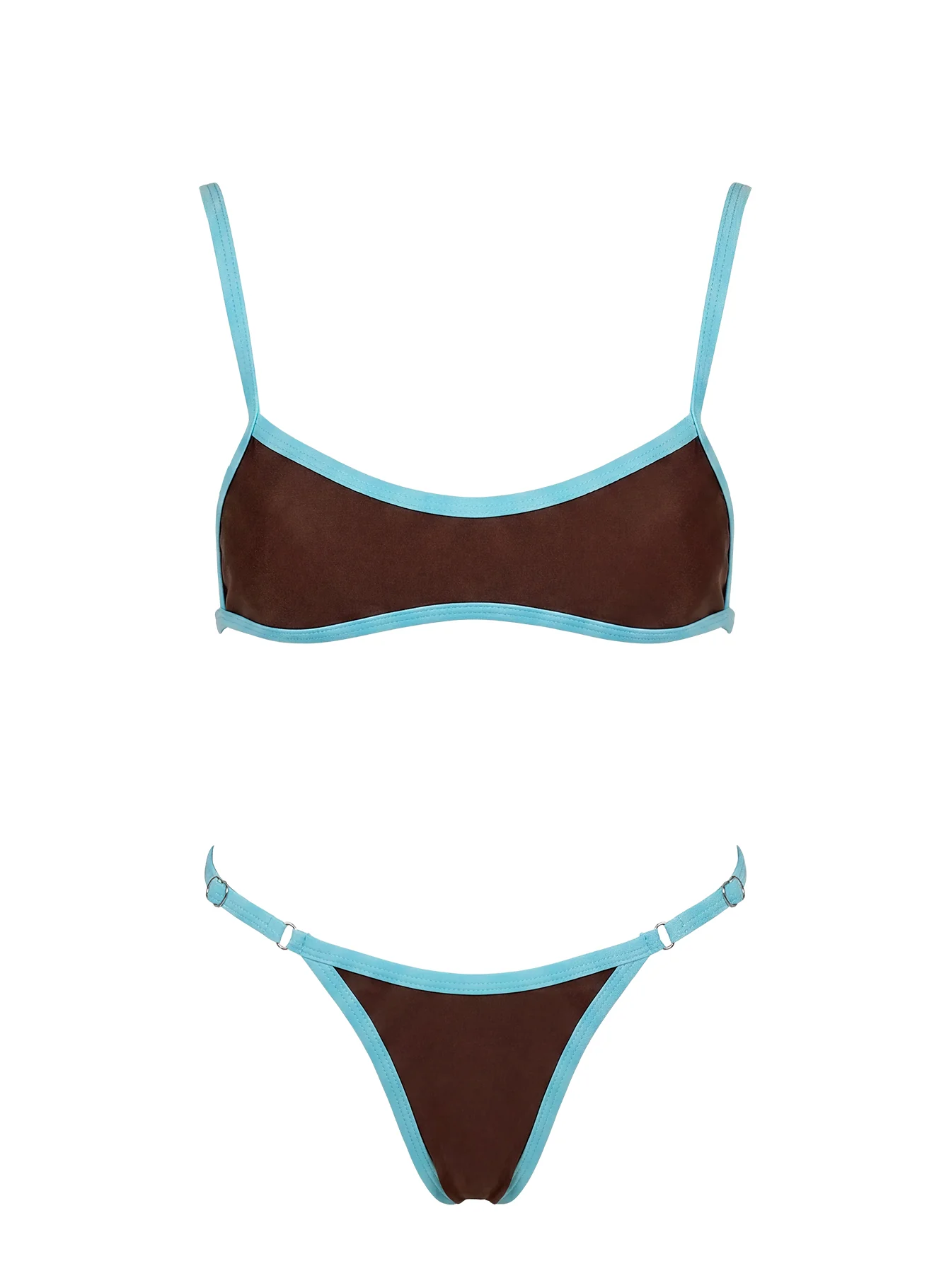 Jacopa Scoop Contrast Bikini Top Chocolate / Blue - Image 5