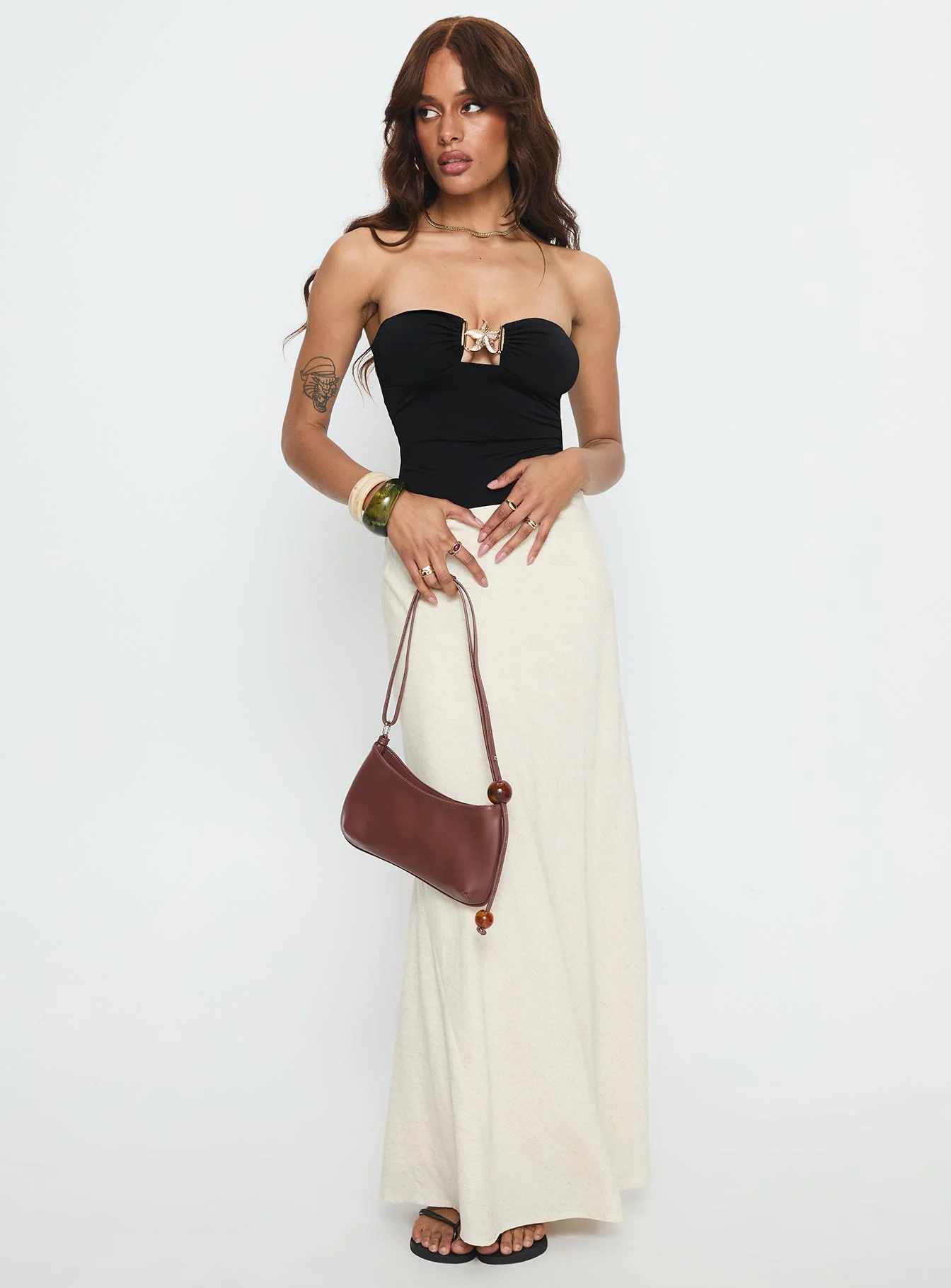Jadea Strapless Hardware Detail Bodysuit Black - Image 2