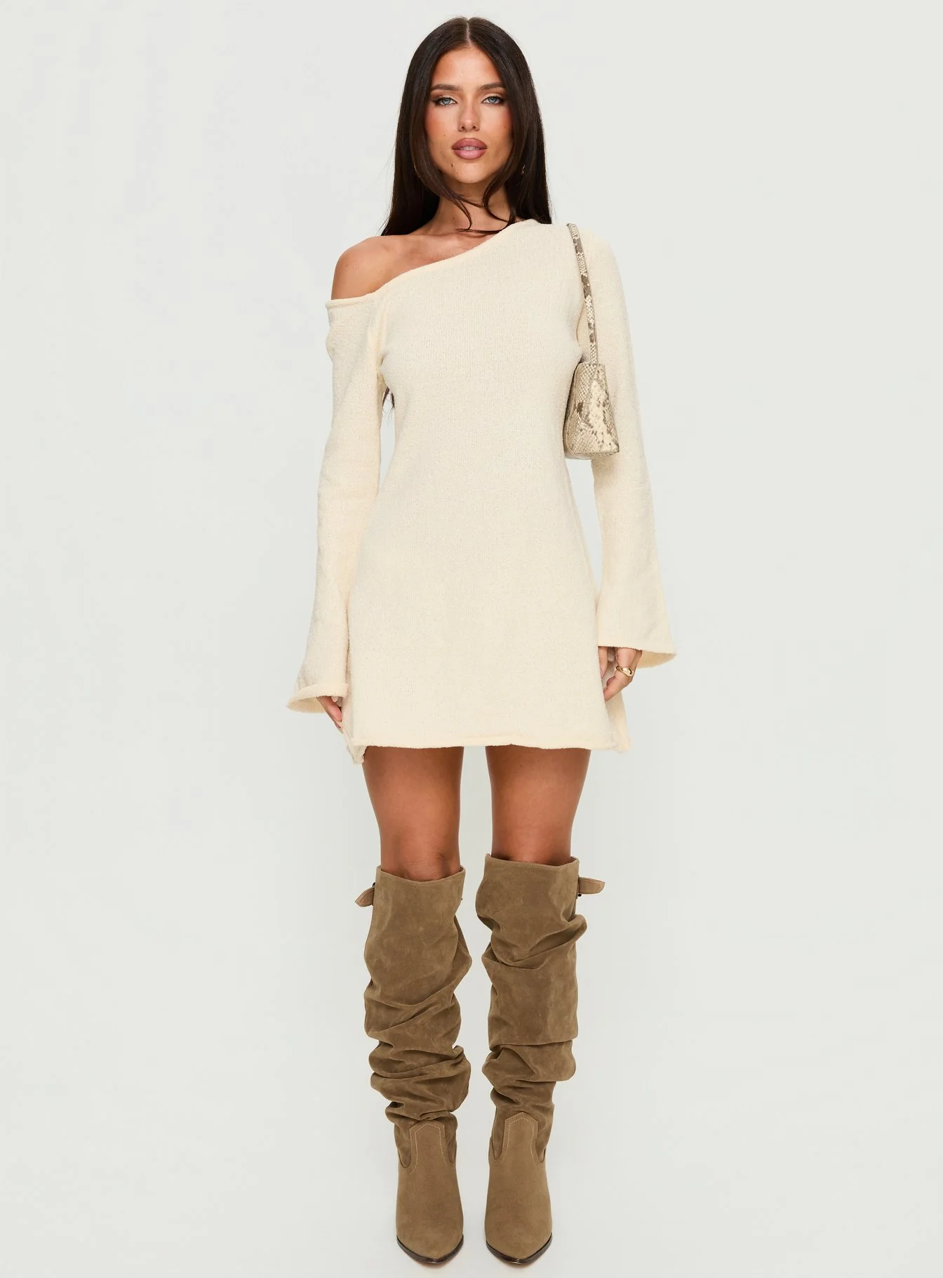 Jaede Off Shoulder Knit Mini Dress Cream - Image 7
